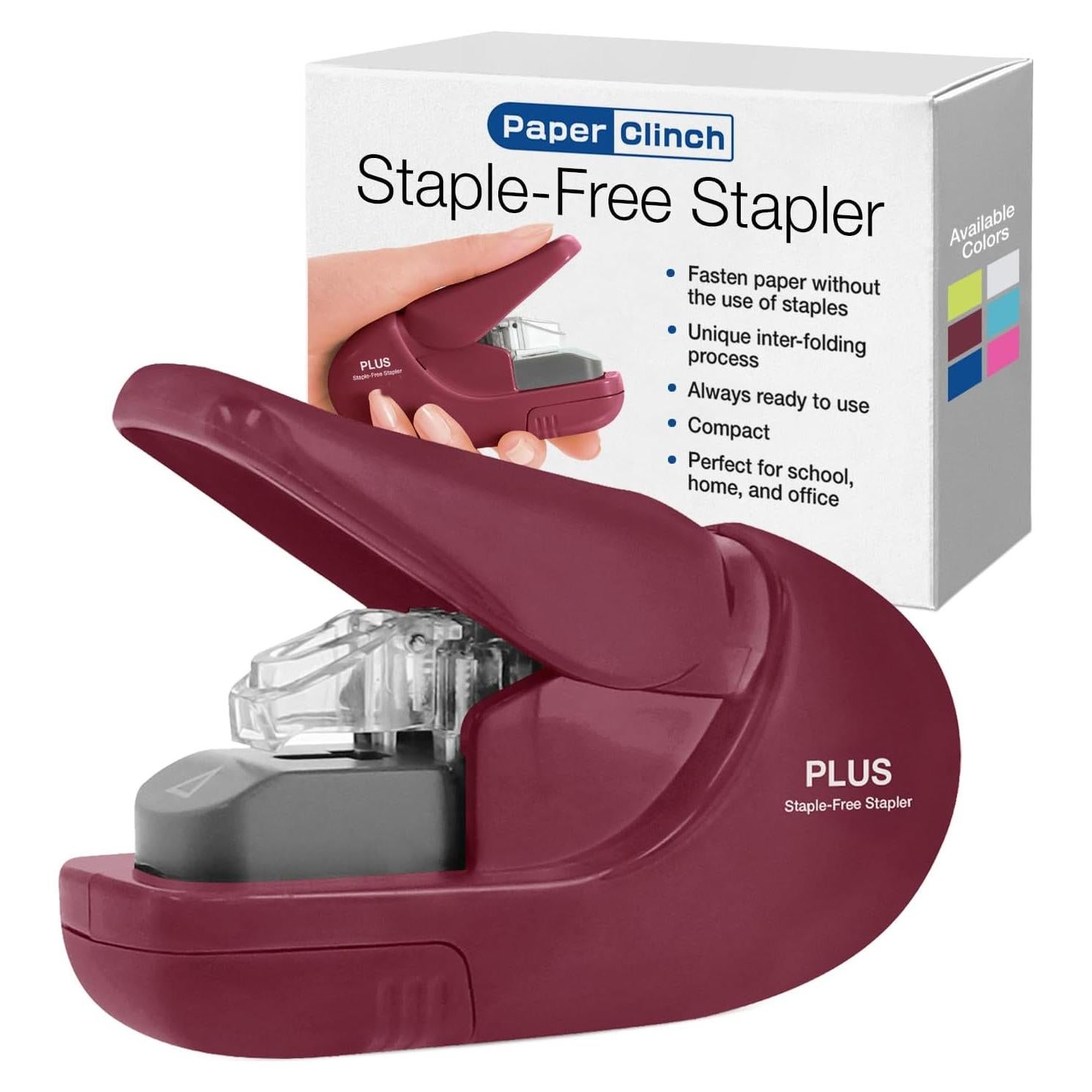 Grapadora Compacta Plus Paper Clinch Vino Burdeos 5 Hojas