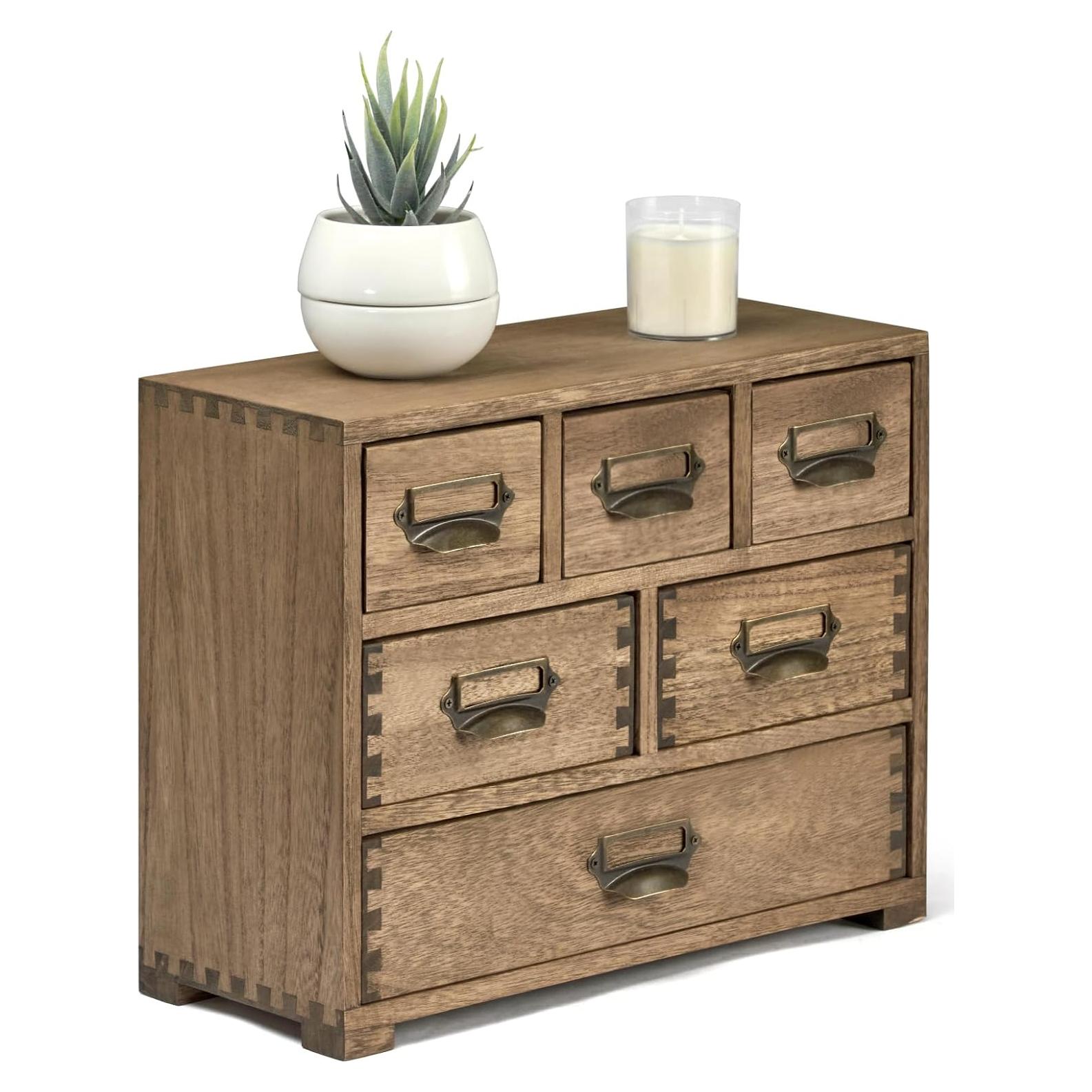 Organizador de Cajones de Madera KIRIGEN 6 Cajones Marrón Oscuro