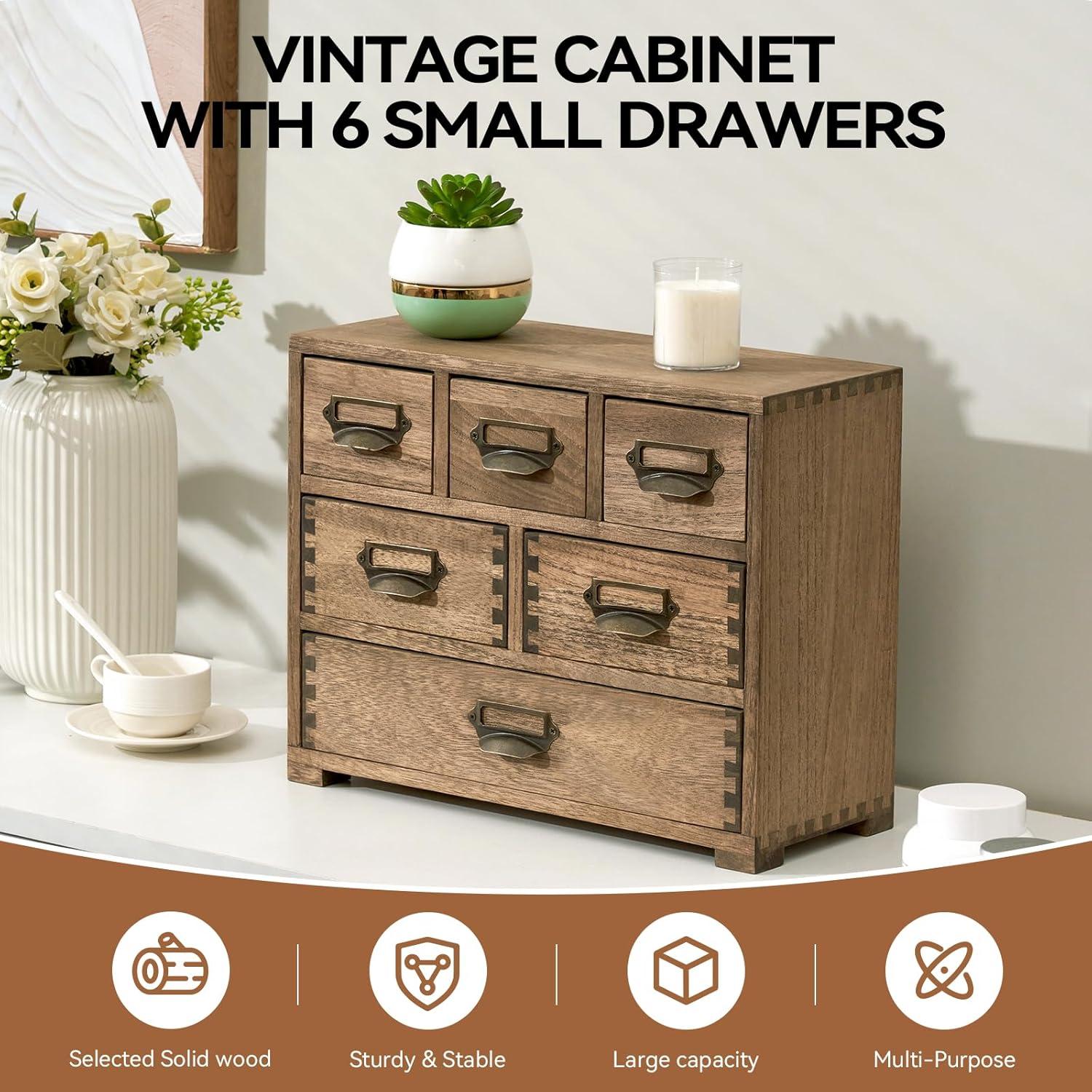 Organizador de Cajones de Madera KIRIGEN 6 Cajones Marrón Oscuro