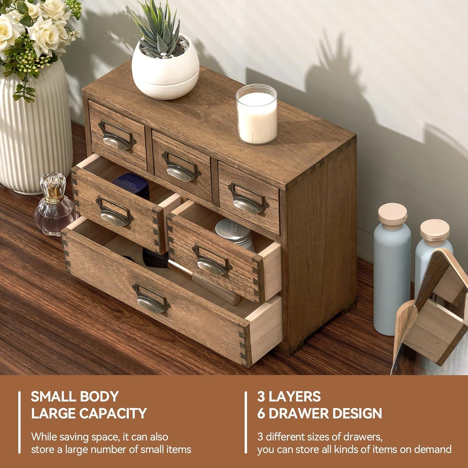 Organizador de Cajones de Madera KIRIGEN 6 Cajones Marrón Oscuro