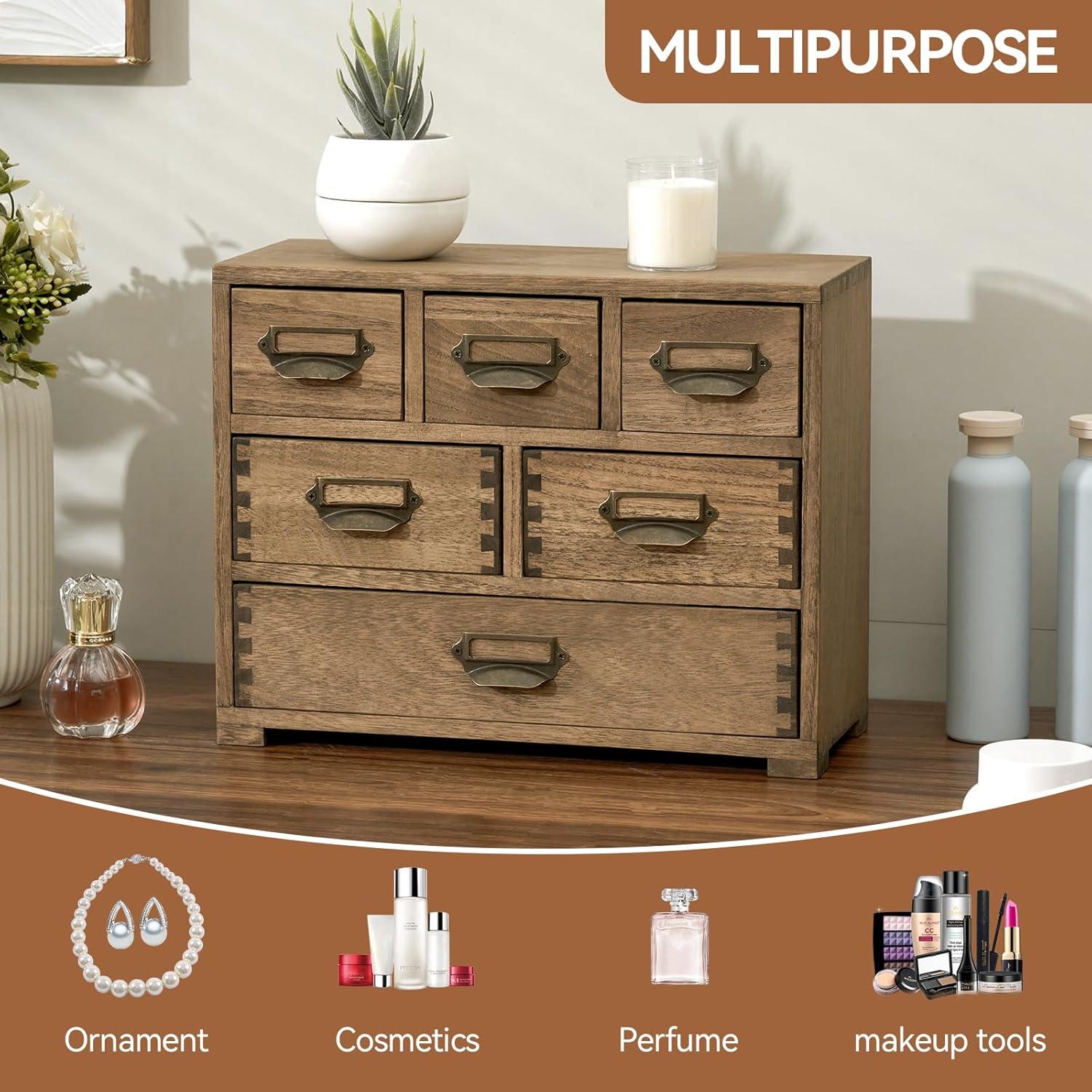 Organizador de Cajones de Madera KIRIGEN 6 Cajones Marrón Oscuro