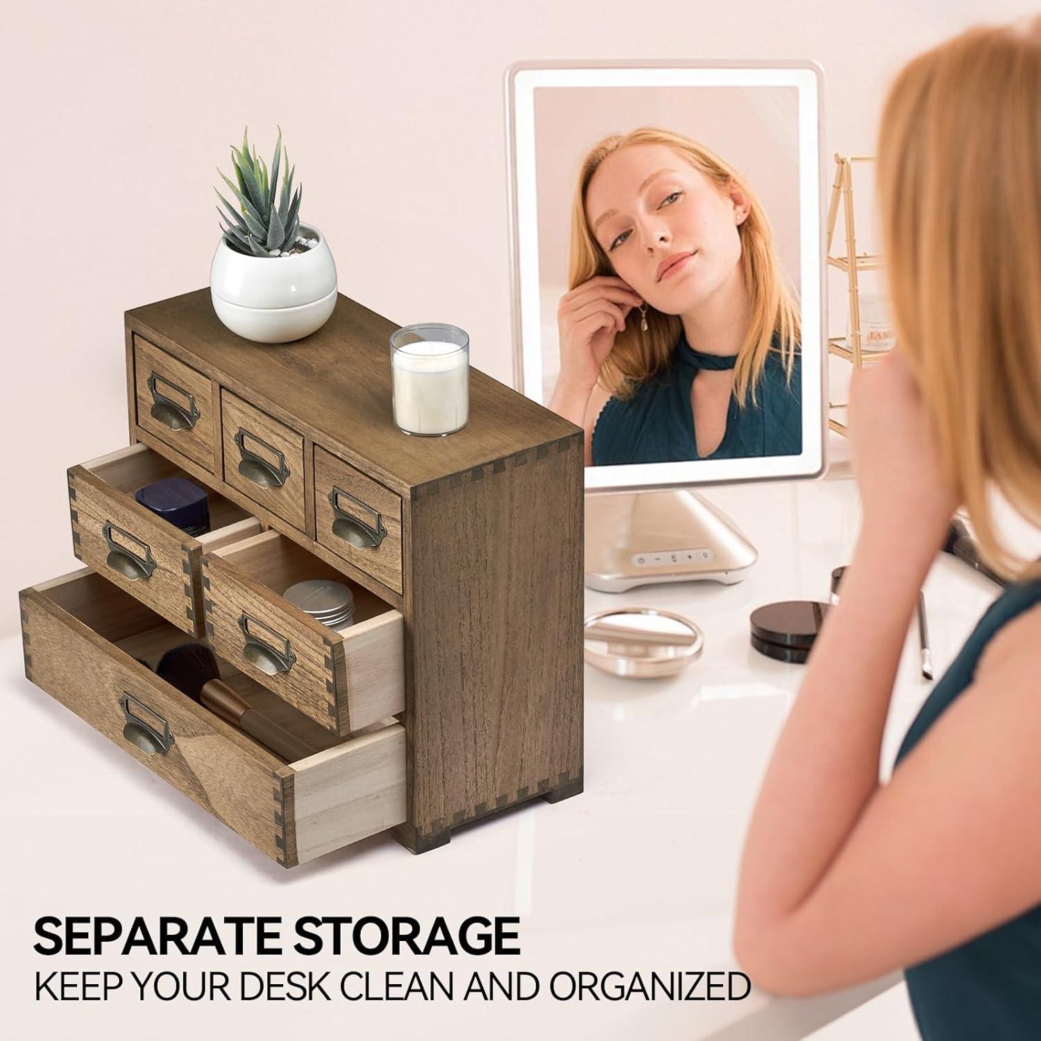 Organizador de Cajones de Madera KIRIGEN 6 Cajones Marrón Oscuro