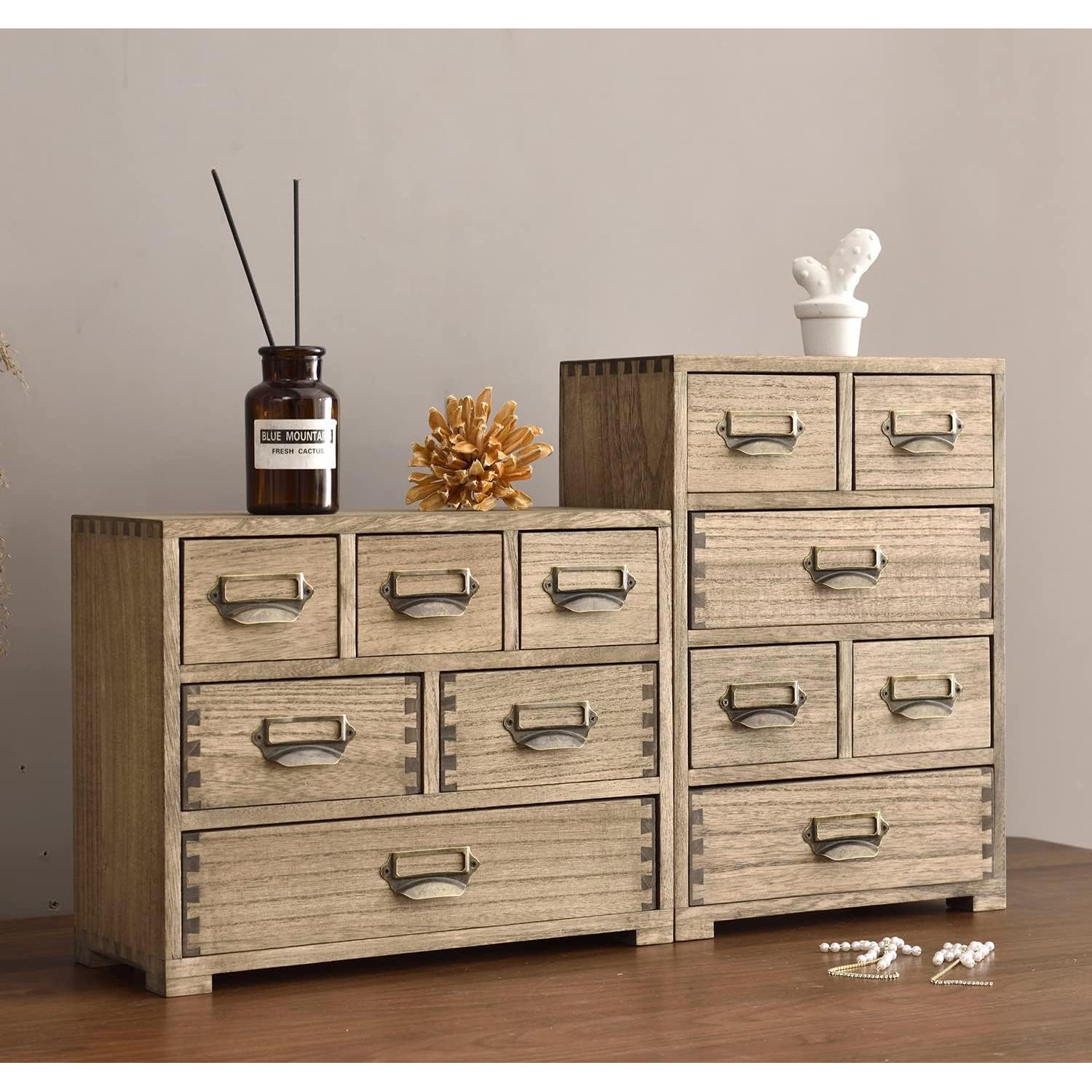 Organizador de Cajones de Madera KIRIGEN 6 Cajones Marrón Oscuro