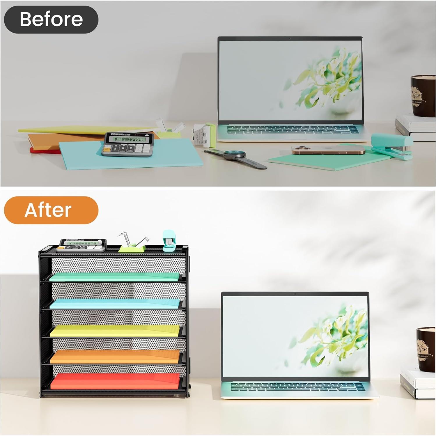 Organizador de Papel de Escritorio Biciyarn 6 Niveles Metal Negro