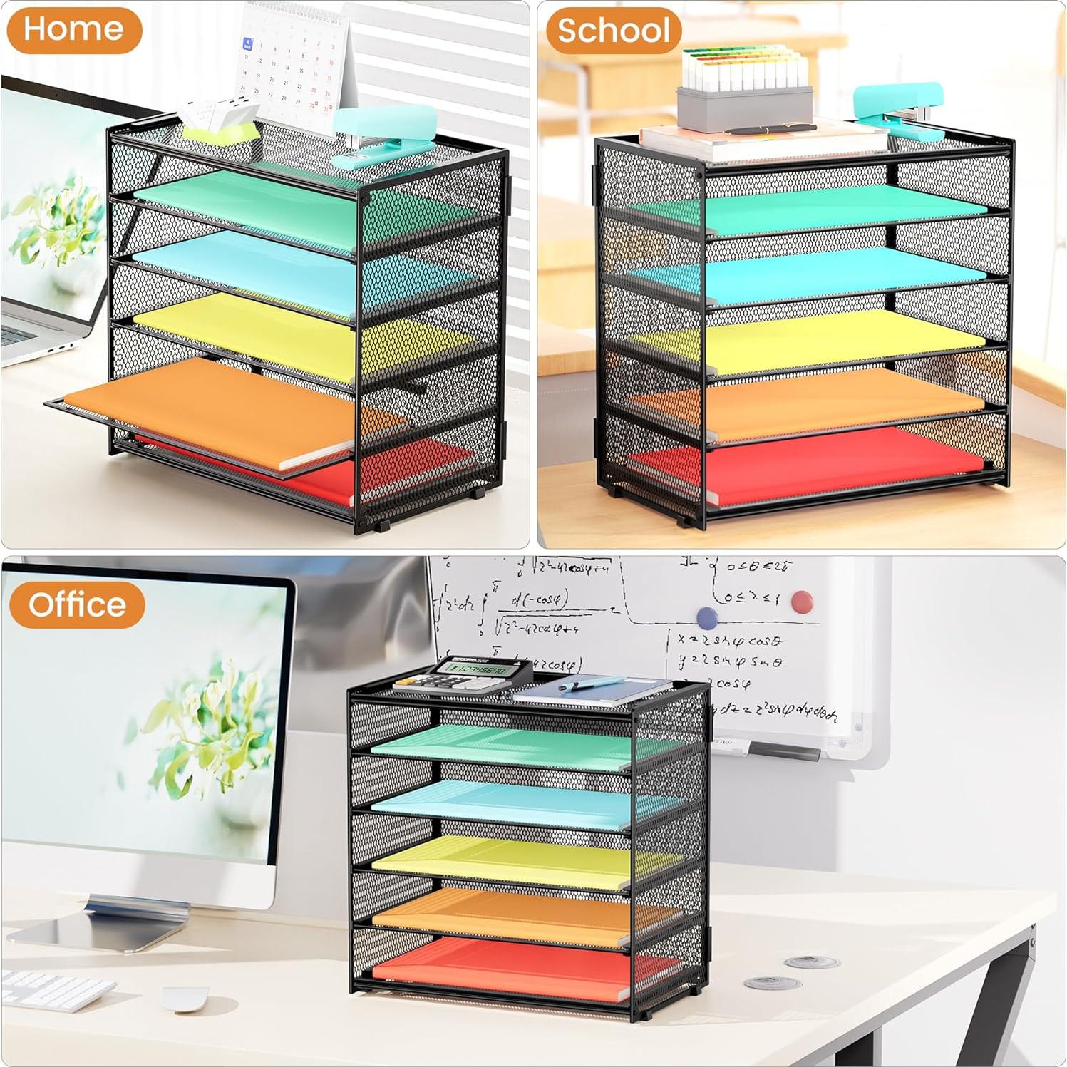 Organizador de Papel de Escritorio Biciyarn 6 Niveles Metal Negro