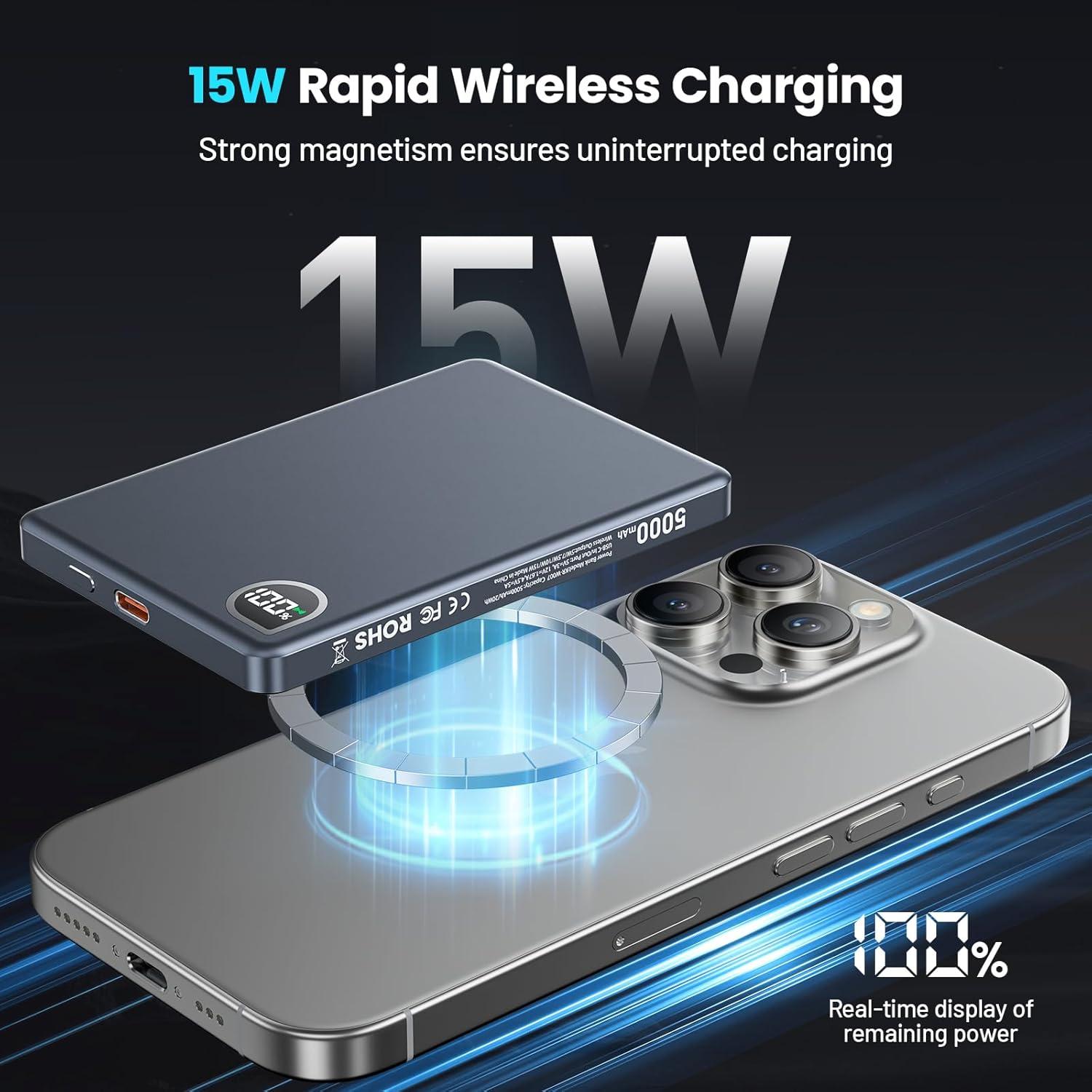 Cargador Portátil Magnético Zoklze 5000mAh USB-C Carga Rápida