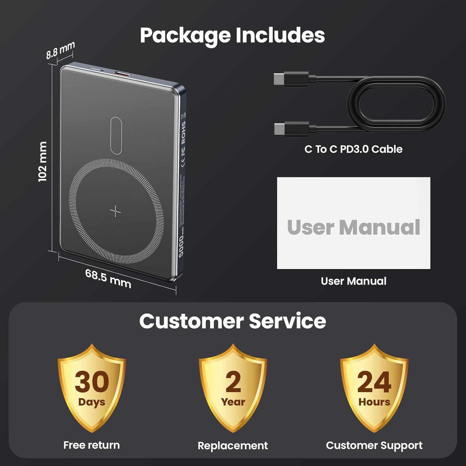 Cargador Portátil Magnético Zoklze 5000mAh USB-C Carga Rápida