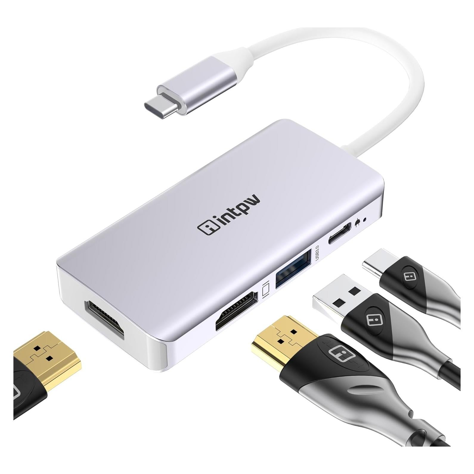 Adaptador USB C a Doble HDMI 4K Intpw Plata - 100W Carga