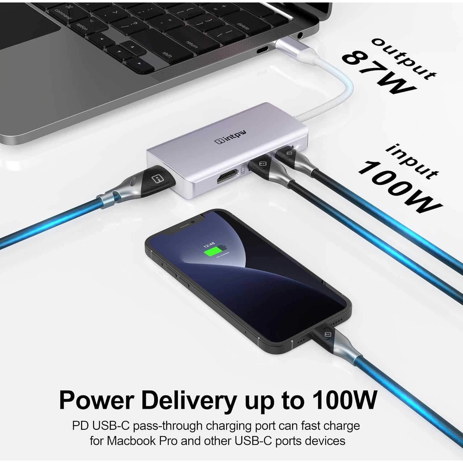 Adaptador USB C a Doble HDMI 4K Intpw Plata - 100W Carga