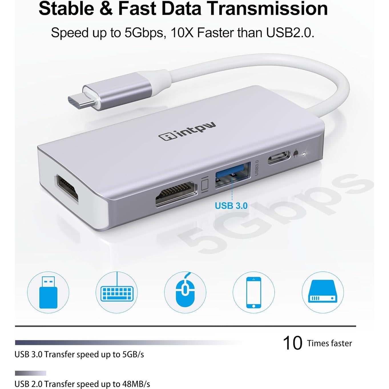 Adaptador USB C a Doble HDMI 4K Intpw Plata - 100W Carga