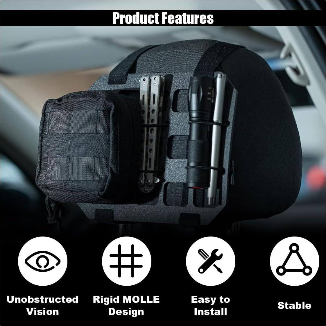 Organizador de Reposacabezas de Coche SMILFUY Panel MOLLE Negro