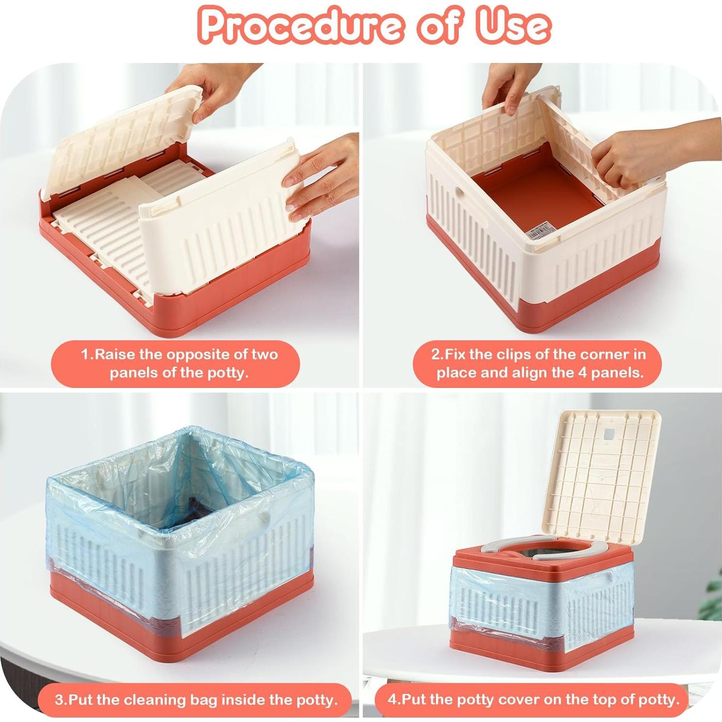 Asiento de Inodoro Portátil Wesketch Naranja Plegable 45 Bolsas