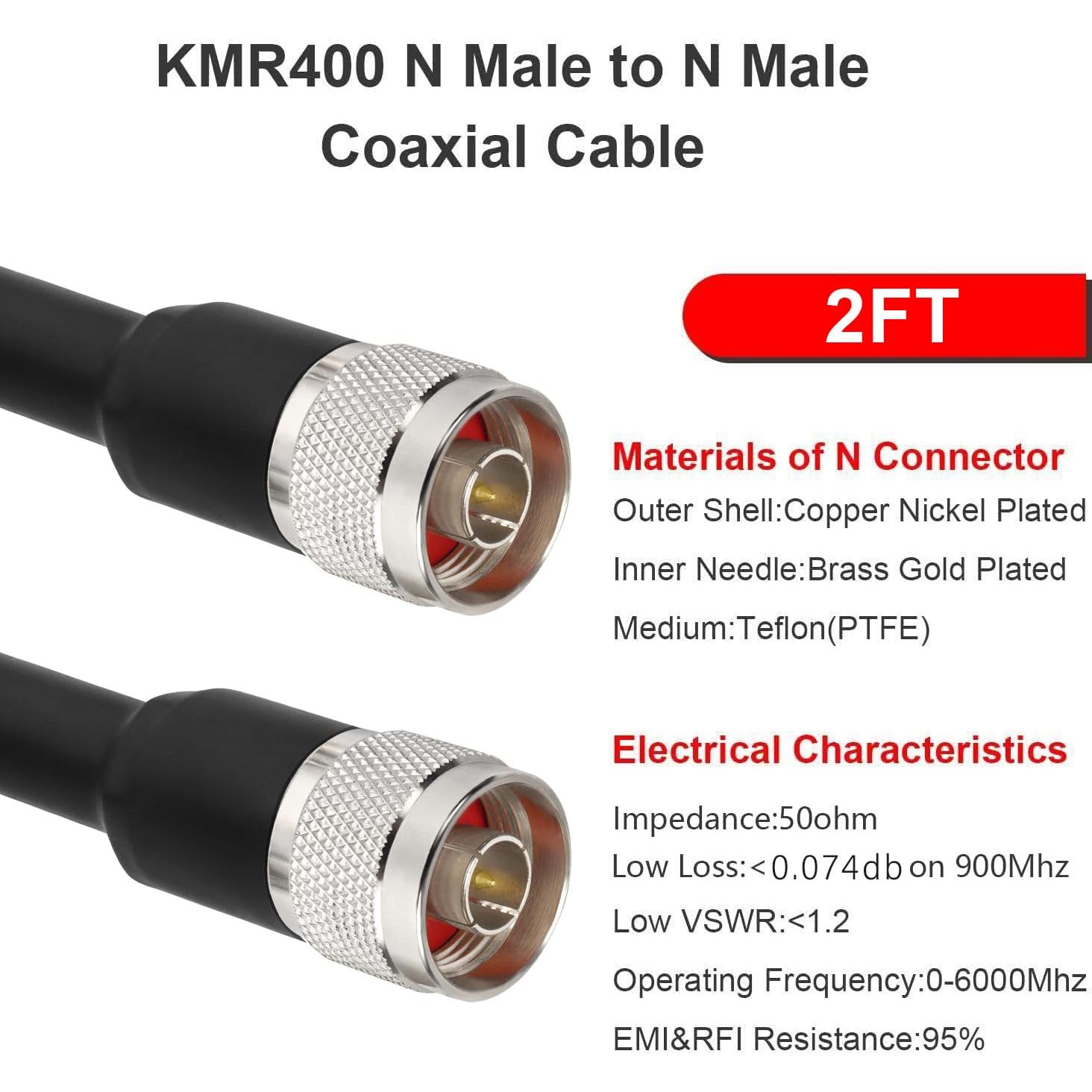 Cable Coaxial KMR400 0.61m N Macho a N Macho Ultra Baja Pérdida