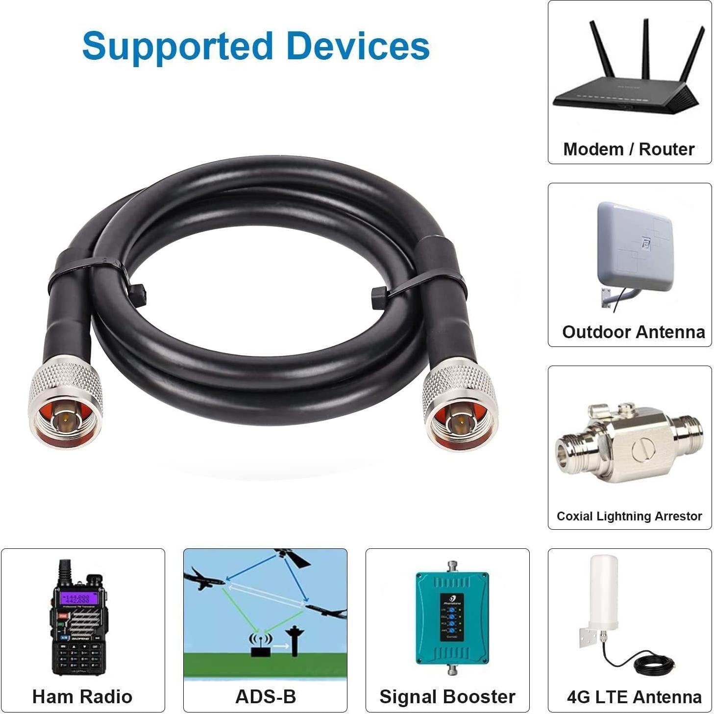 Cable Coaxial KMR400 0.61m N Macho a N Macho Ultra Baja Pérdida