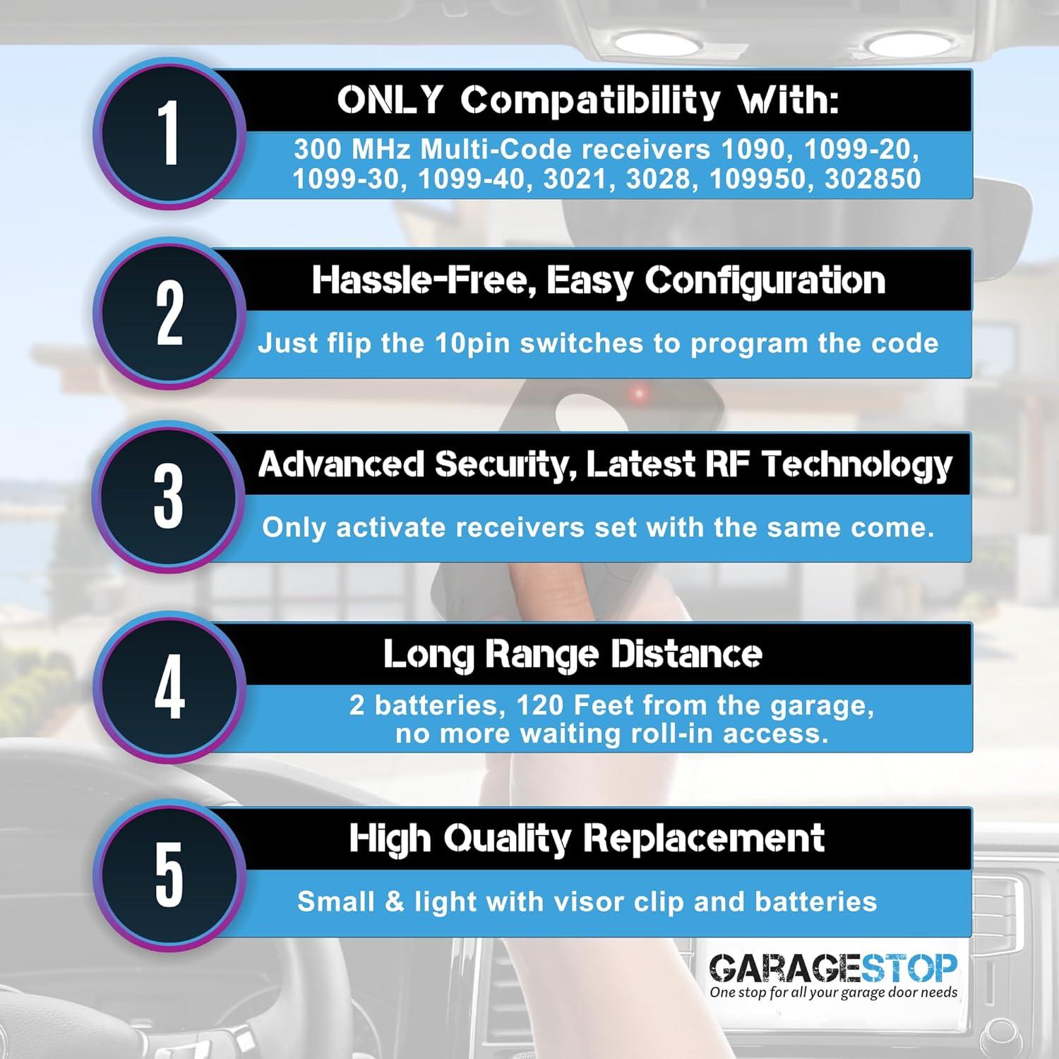 Control Remoto Garage Stop Linear Multi-Code 3089 300MHz