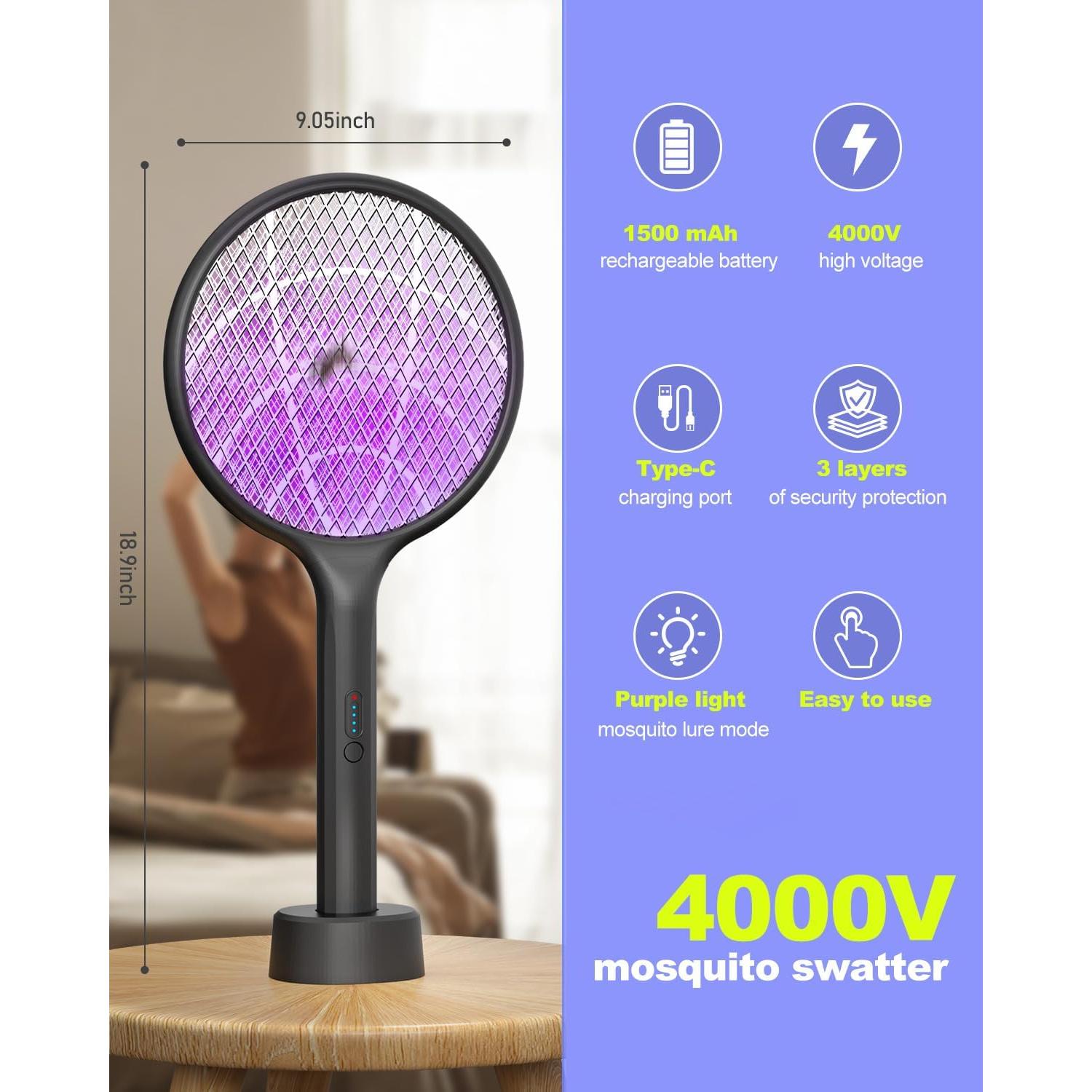 Raqueta Eléctrica DEEZEE 2Pack para Moscas 4000V Recargable