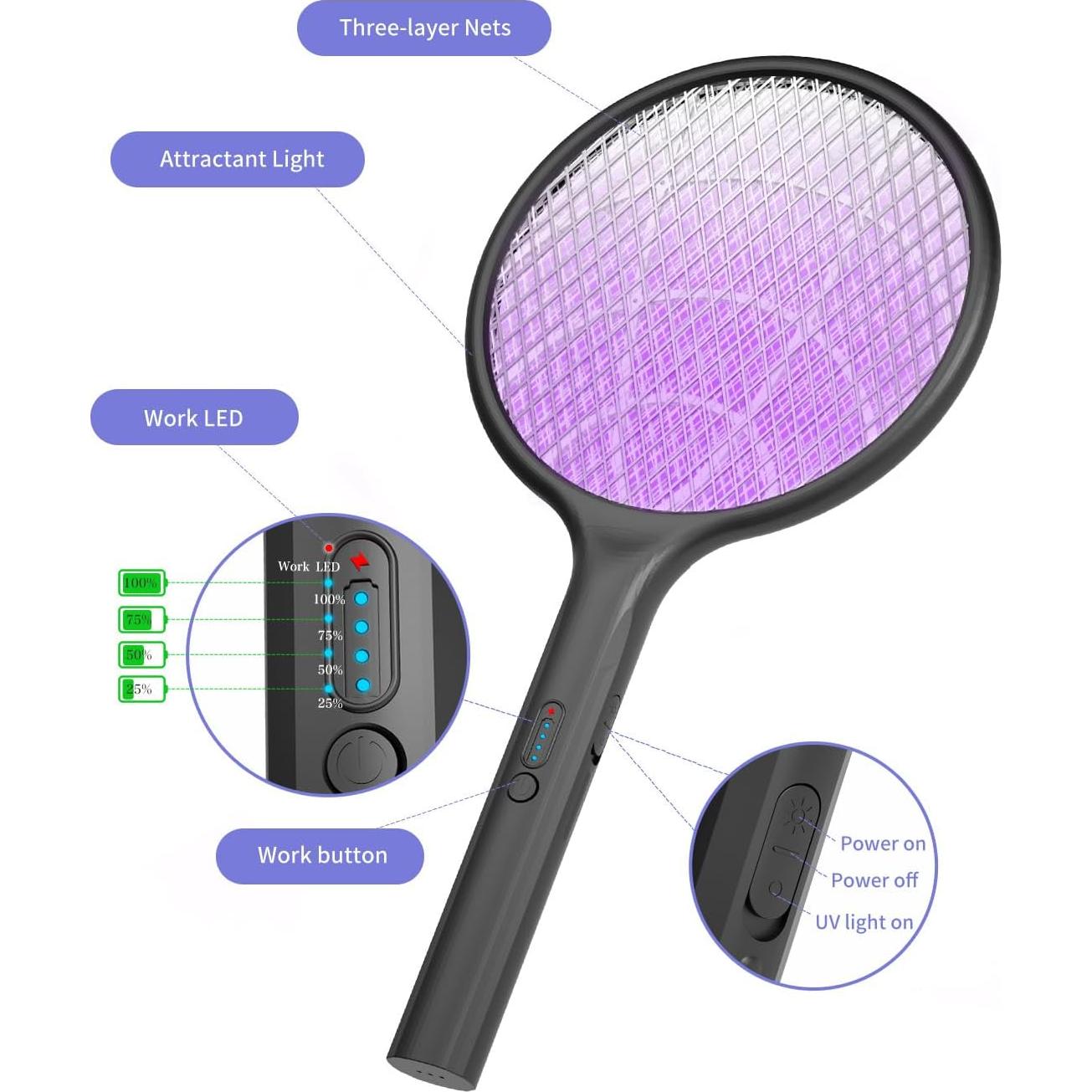 Raqueta Eléctrica DEEZEE 2Pack para Moscas 4000V Recargable