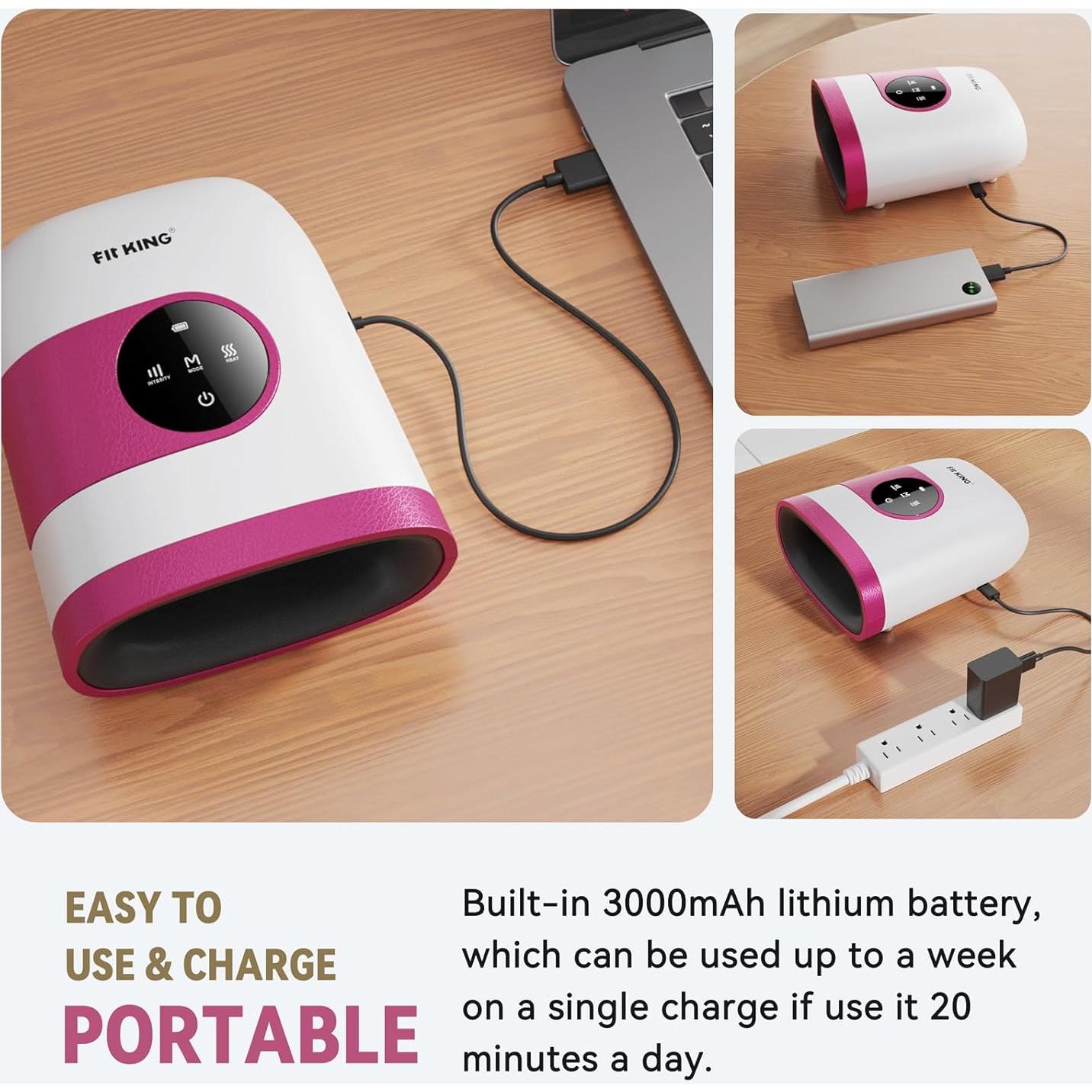 Masajeador de Manos FIT KING Inalámbrico Rosa con Calor