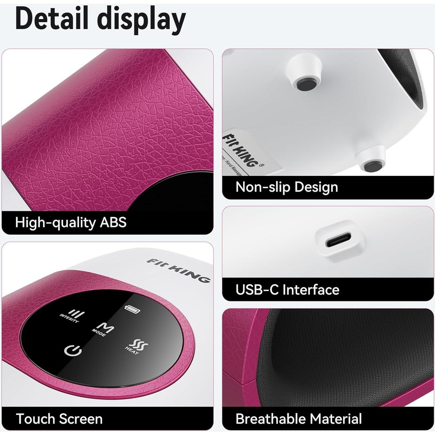 Masajeador de Manos FIT KING Inalámbrico Rosa con Calor