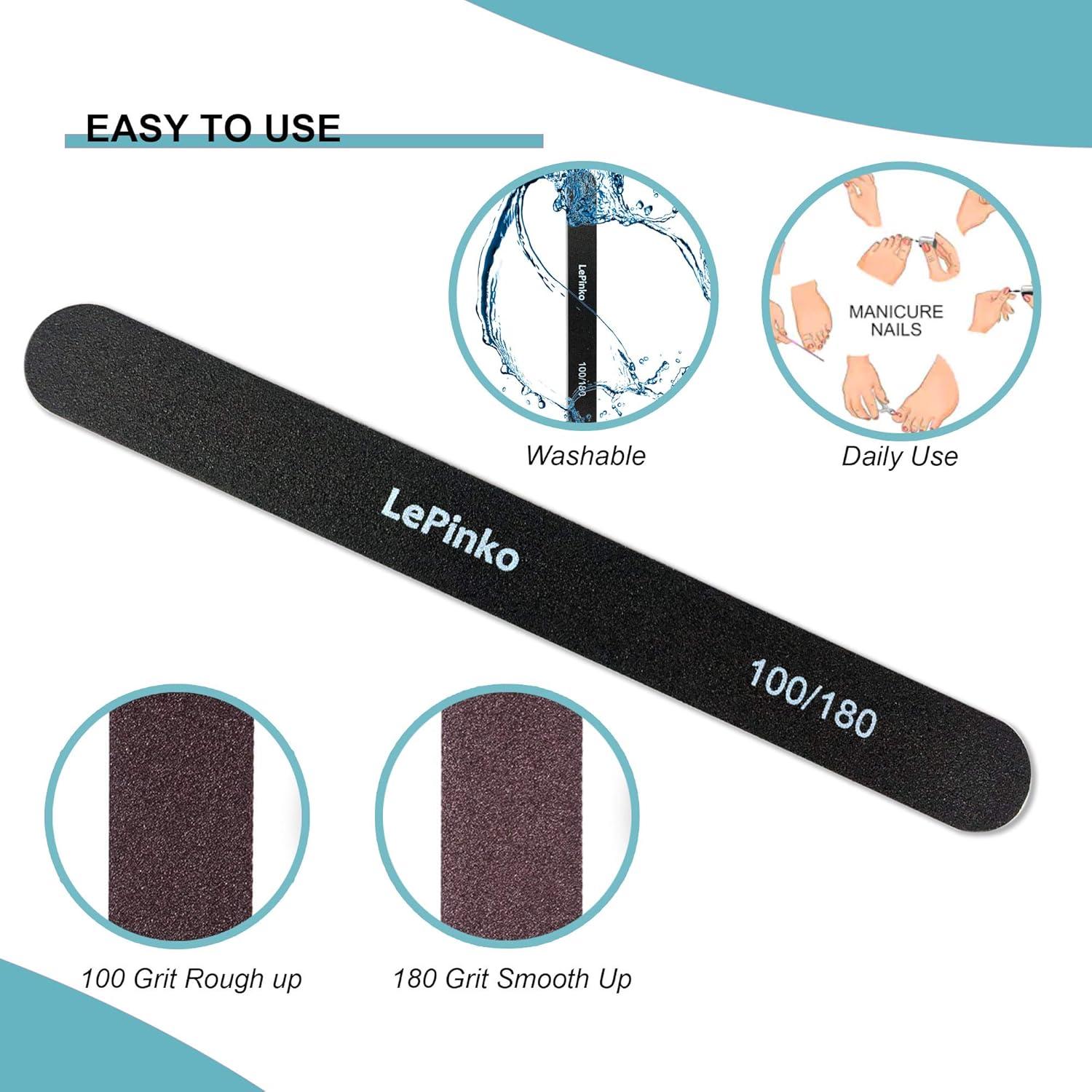 Juego de 10 limas de uñas LePinko 100/180 para manicura