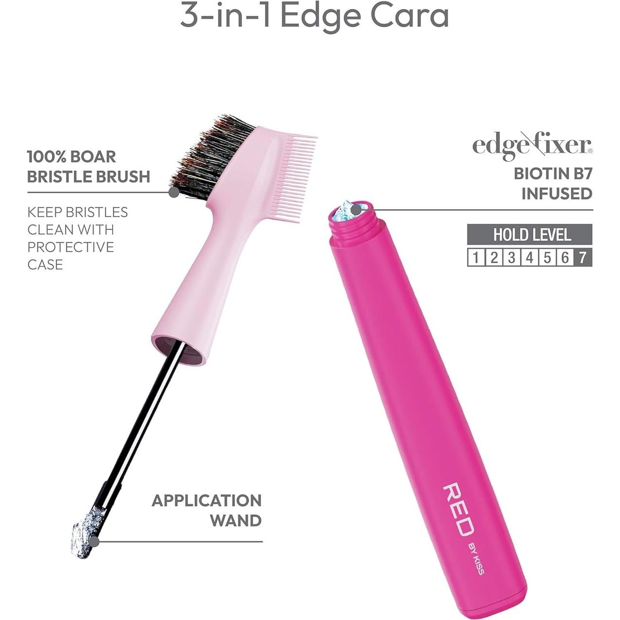 Cepillo para Cabello Red by Kiss 3 en 1 con Fijador de Bordes