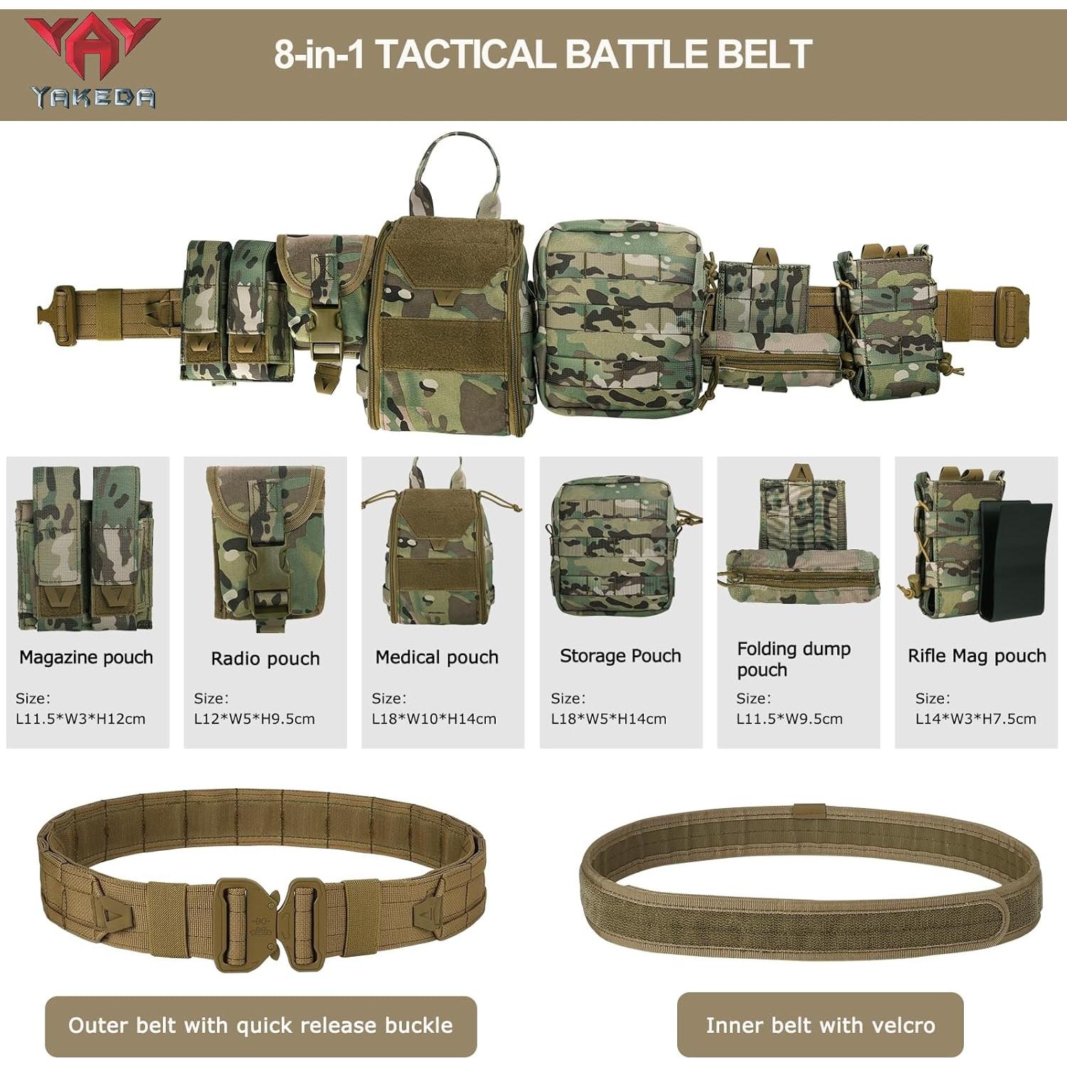 Cinturón Táctico YAKEDA 8 en 1 Ajustable 66-112 cm