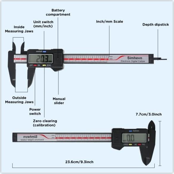 Calibrador Digital 150mm Simhevn con Pantalla LCD y Cinta Métrica