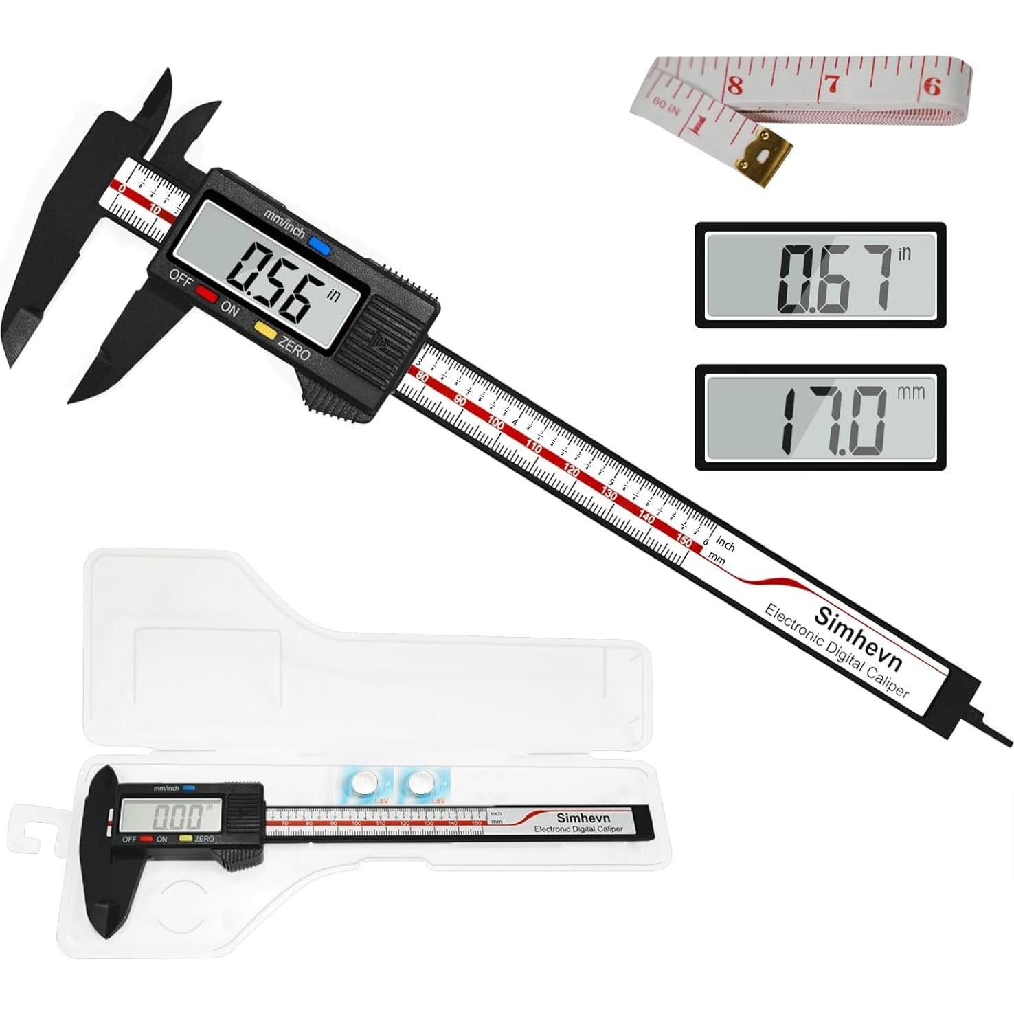 Calibrador Digital 150mm Simhevn con Pantalla LCD y Cinta Métrica