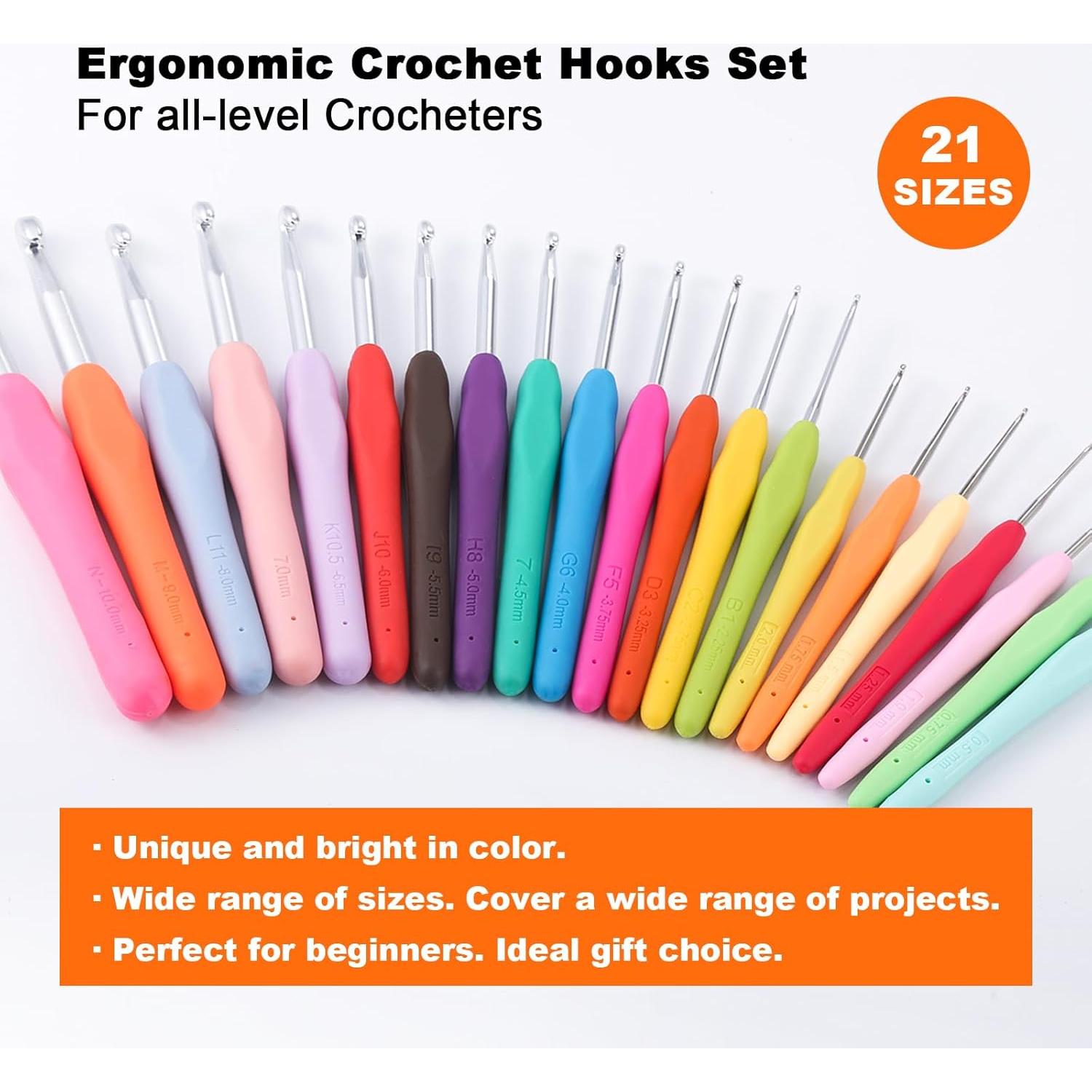 Juego de Ganchillos Ergonómicos Yojob 21 Tamaños 0.5mm-10mm