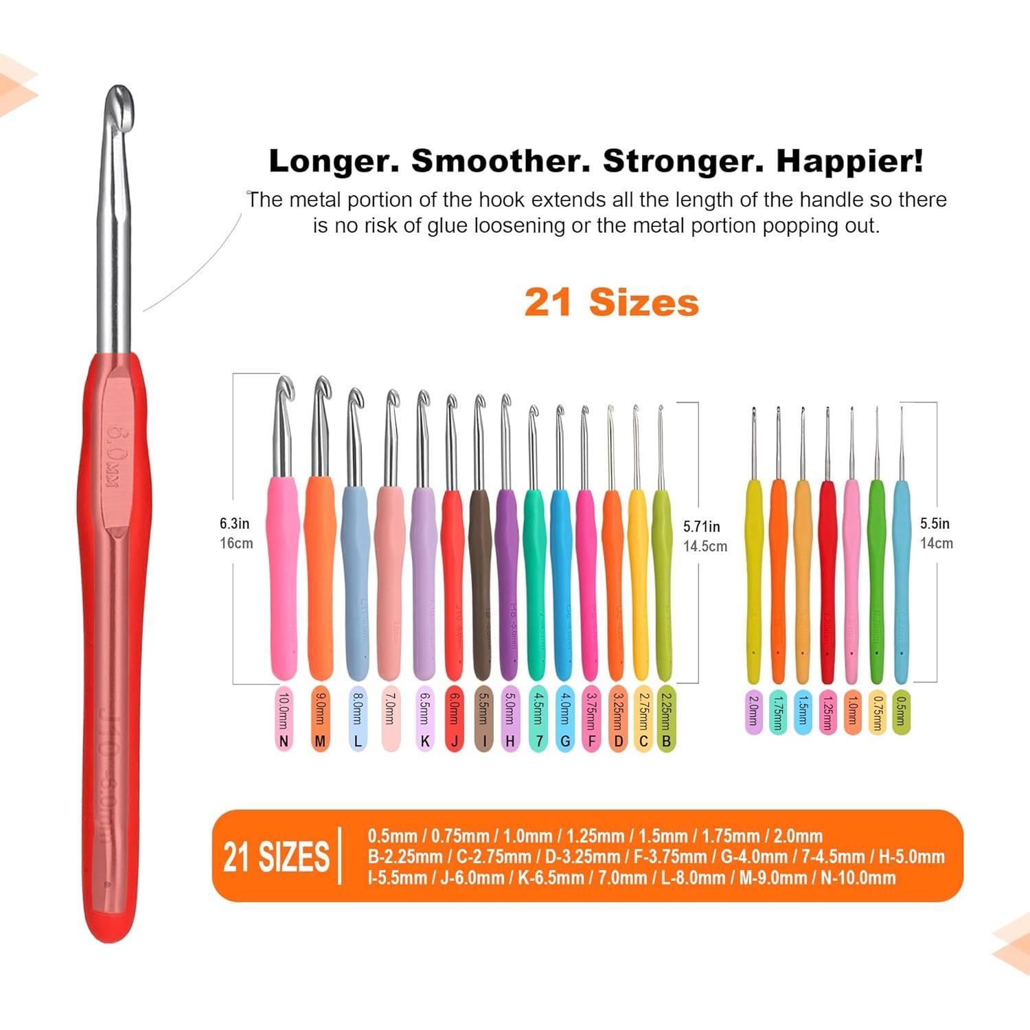 Juego de Ganchillos Ergonómicos Yojob 21 Tamaños 0.5mm-10mm