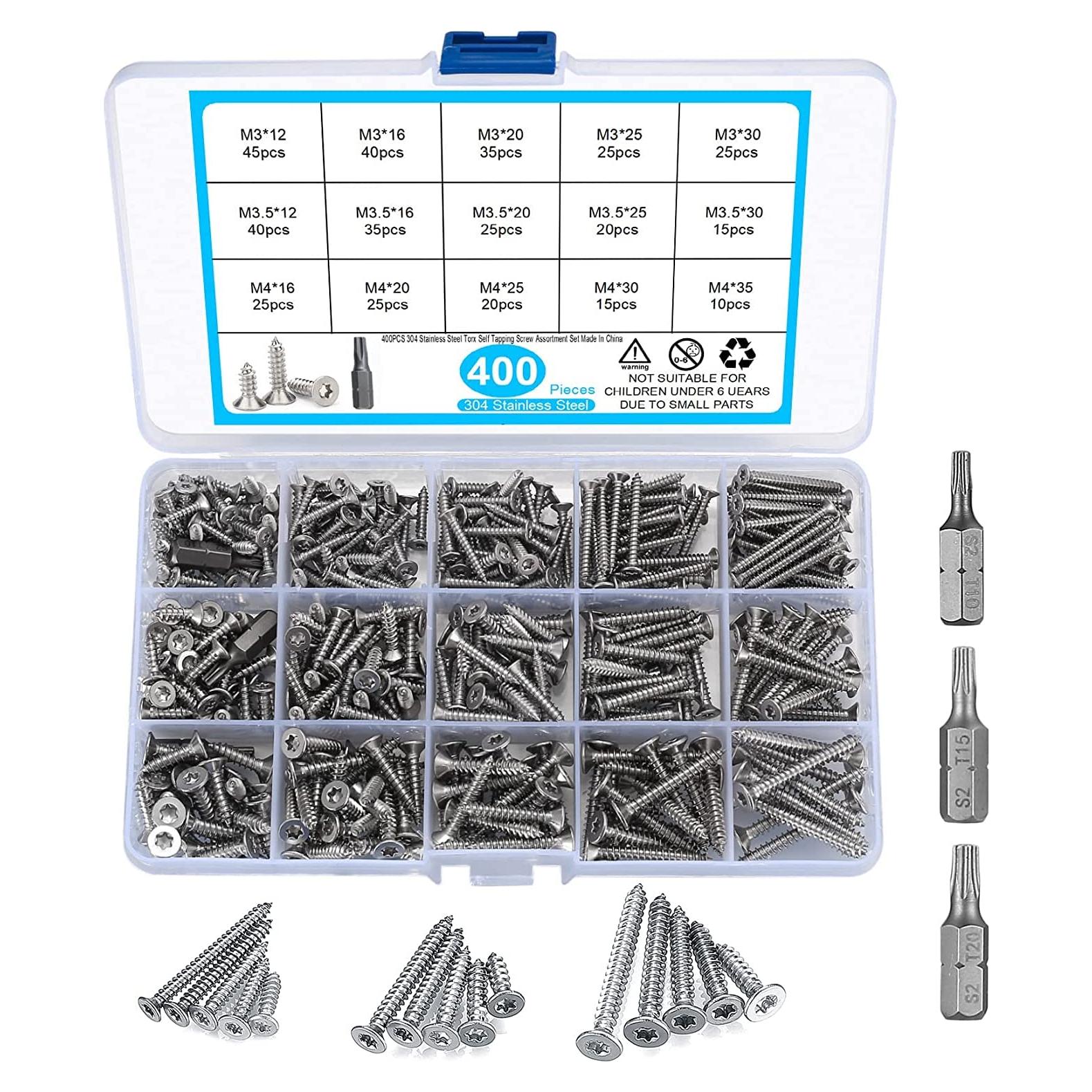 Kit de Tornillos Autoperforantes Torx 400 Pcs Acero Inoxidable