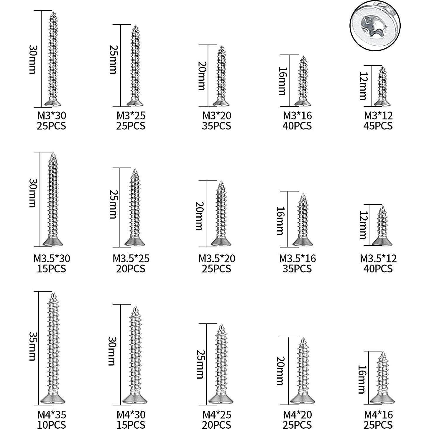 Kit de Tornillos Autoperforantes Torx 400 Pcs Acero Inoxidable