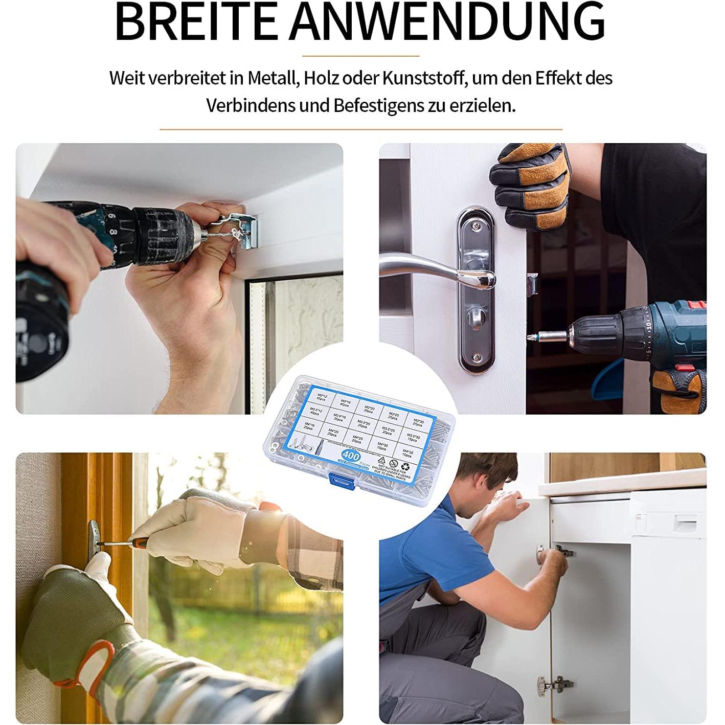 Kit de Tornillos Autoperforantes Torx 400 Pcs Acero Inoxidable