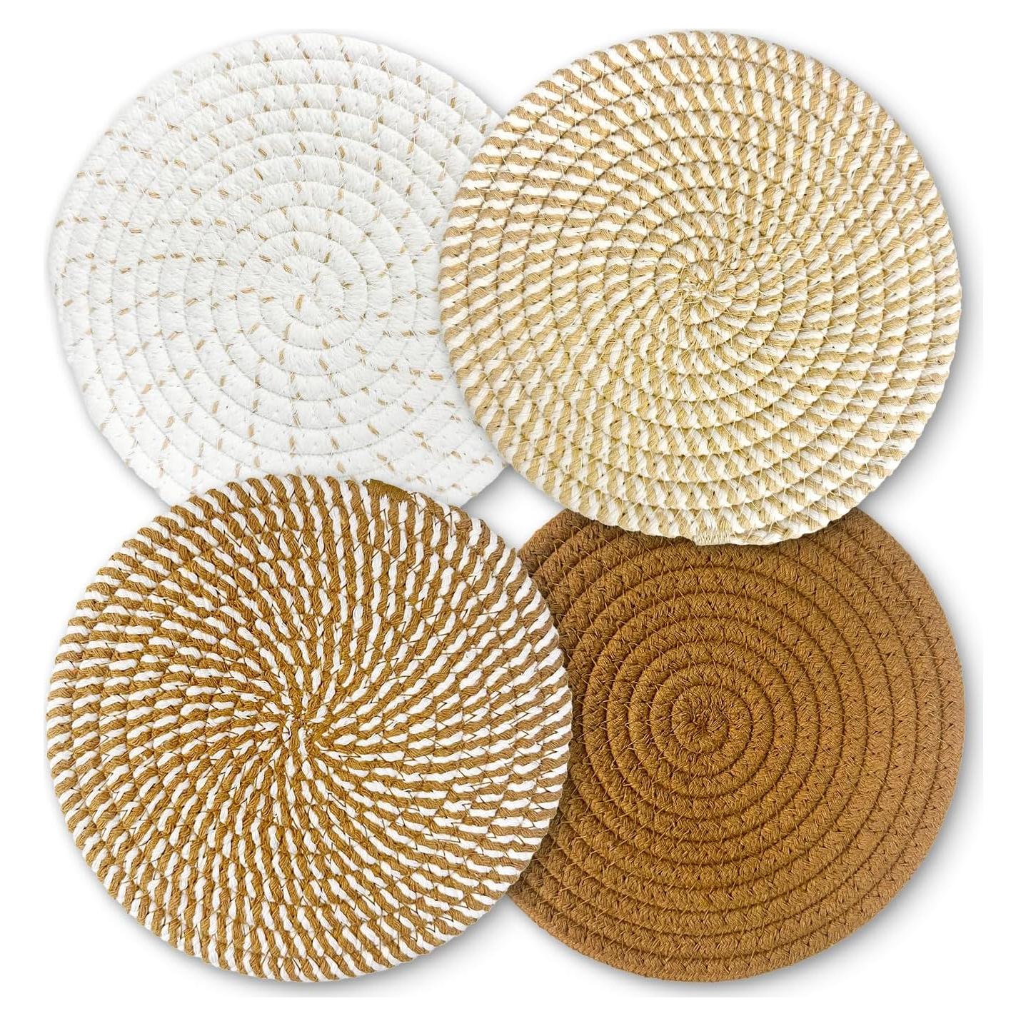 Trivetes de Algodón Washsh 17.78 cm Marrón - 4 Piezas Resistentes al Calor