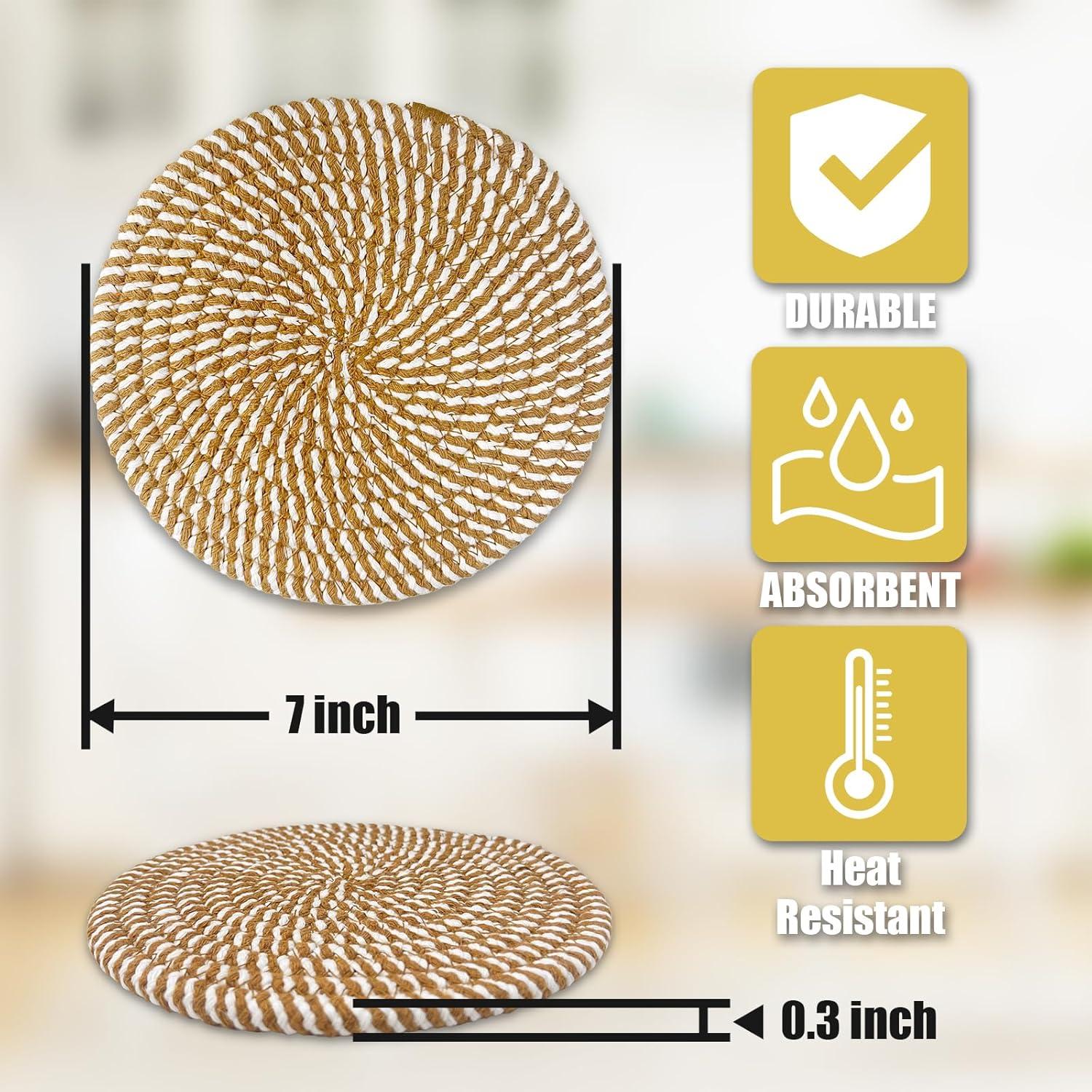 Trivetes de Algodón Washsh 17.78 cm Marrón - 4 Piezas Resistentes al Calor