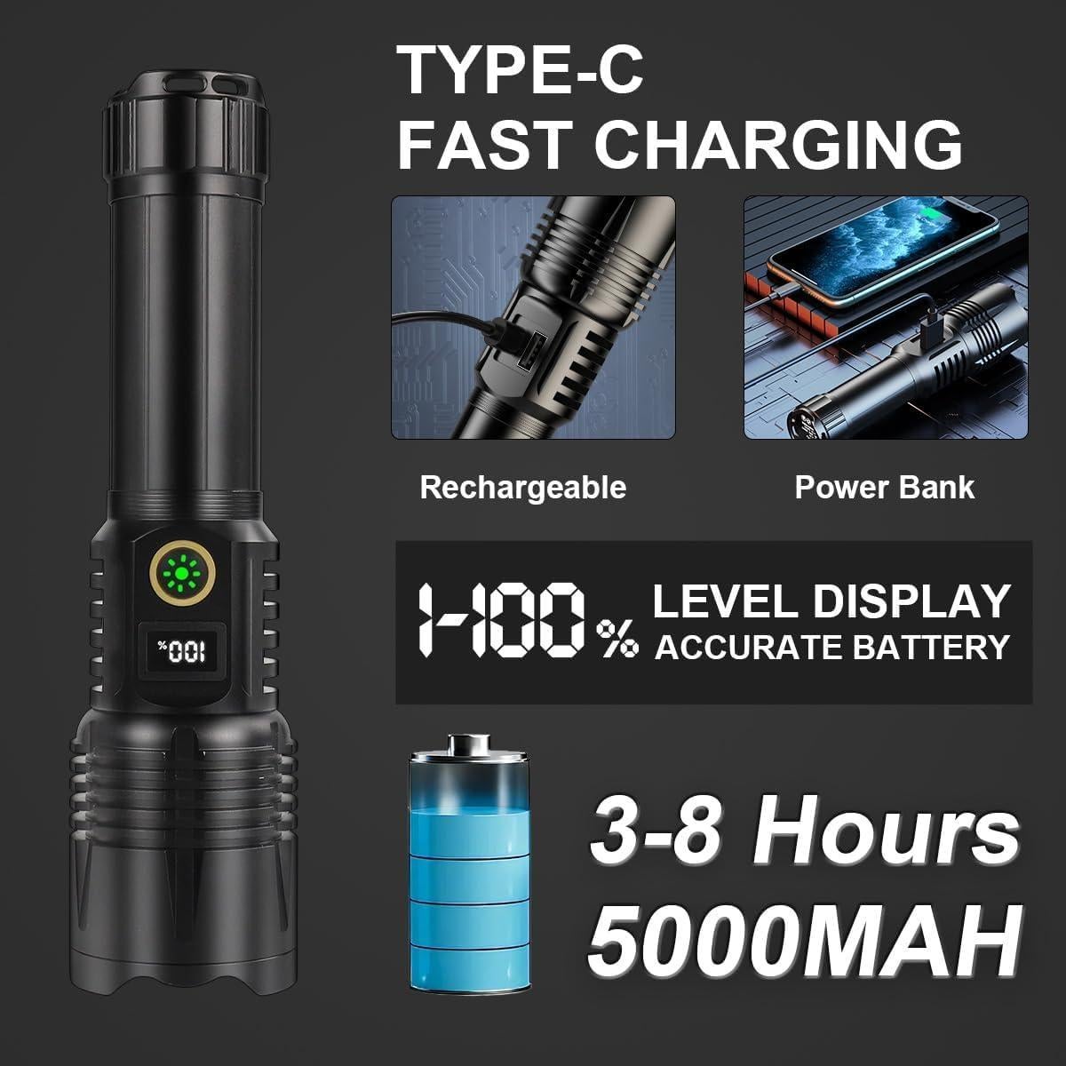 Linterna LED BIKACU W501 1200000 Lúmenes USB-C Impermeable