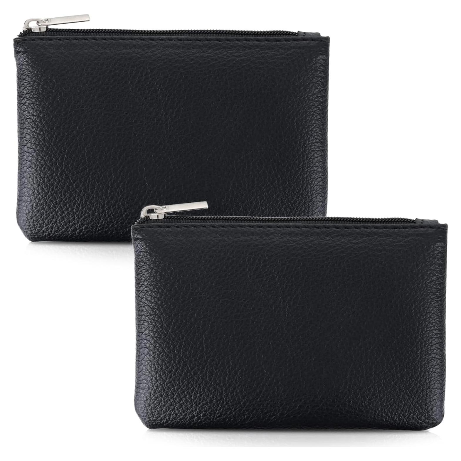 Paquete de 2 monederos de cuero vegano negro con cremallera