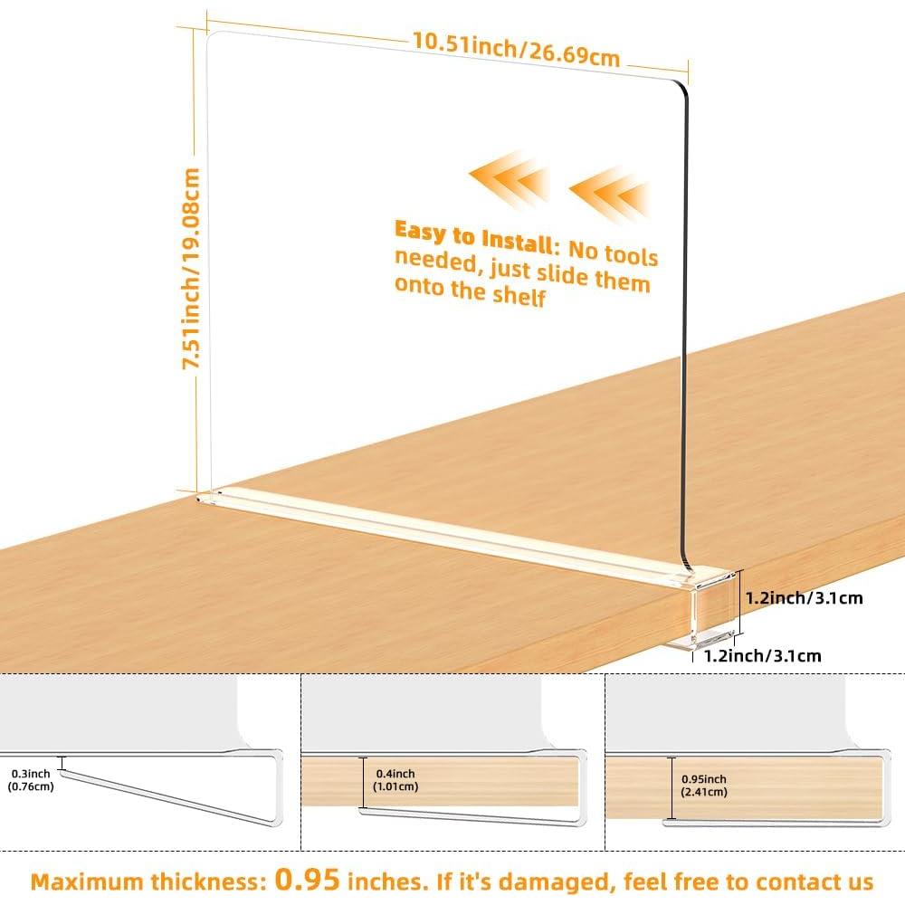 Divisores de Estantes de Acrílico Qiortooroi 4 Unidades 30x20cm