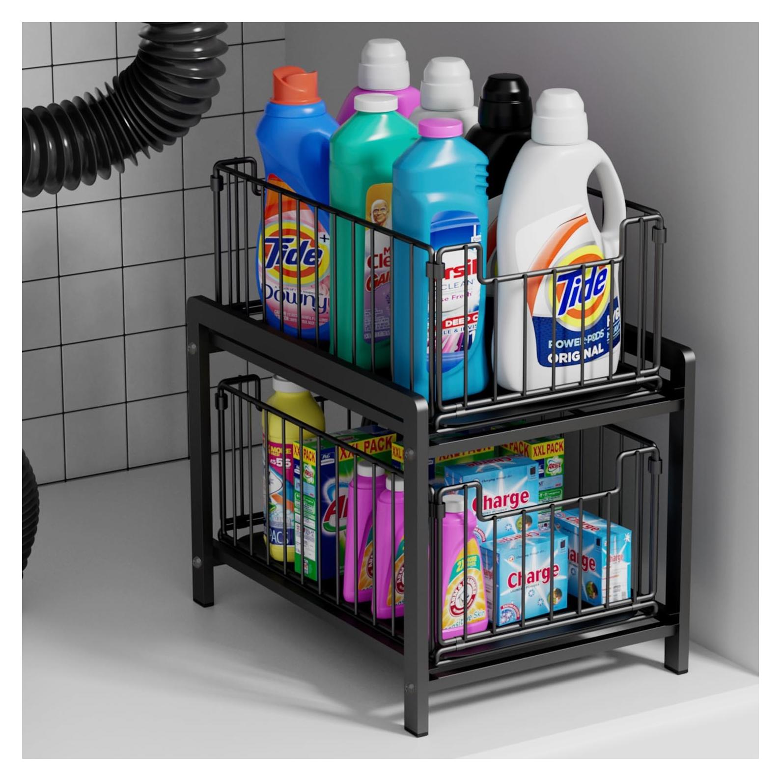 Organizador de Cajones Deslizantes Lxmons 2 Niveles Metal Negro