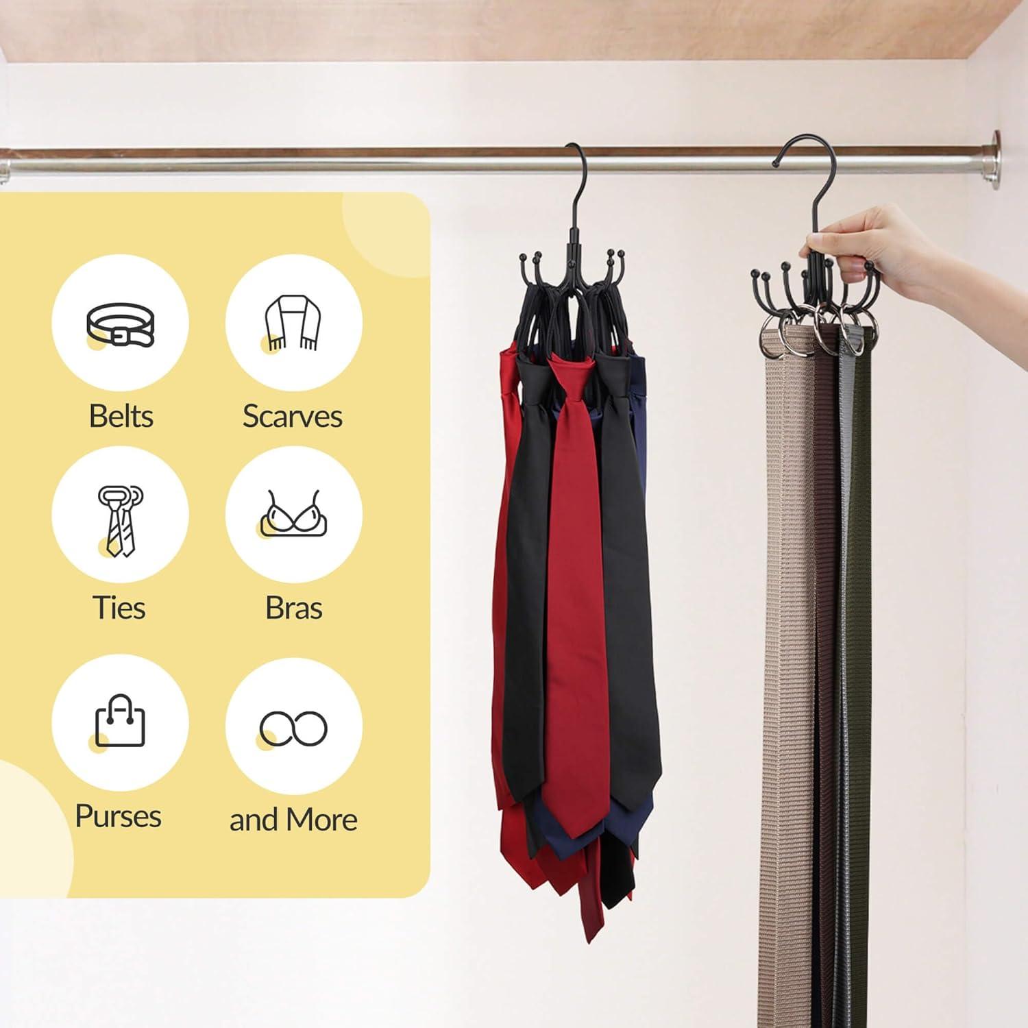 Perchero de Cinturones PODATOL Negro, Organizador Giratorio 24 Cinturones