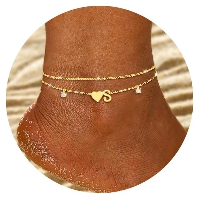 Pulsera de Tobillo Oro 14K con Iniciales CZ para Mujeres