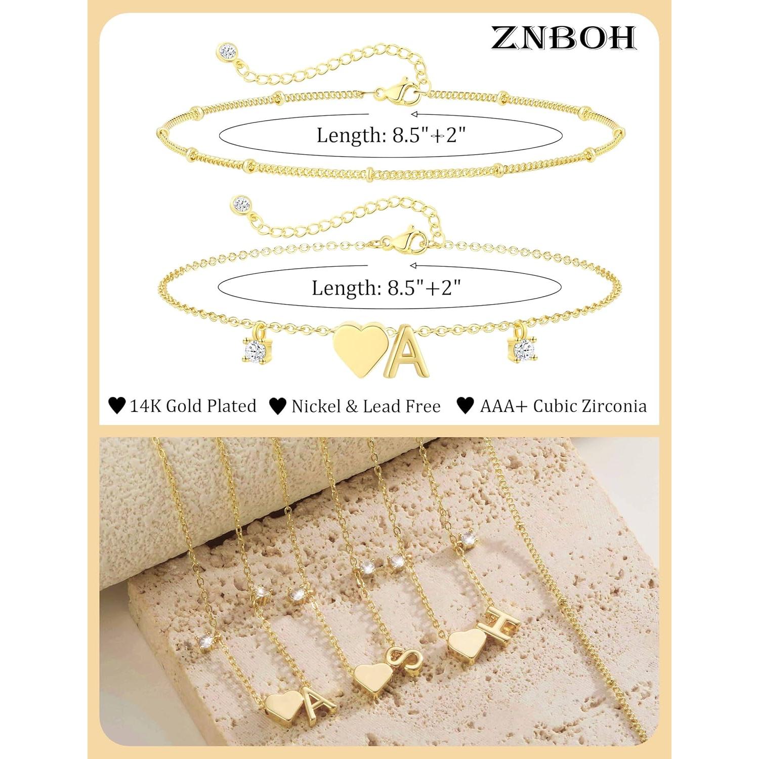 Pulsera de Tobillo Oro 14K con Iniciales CZ para Mujeres