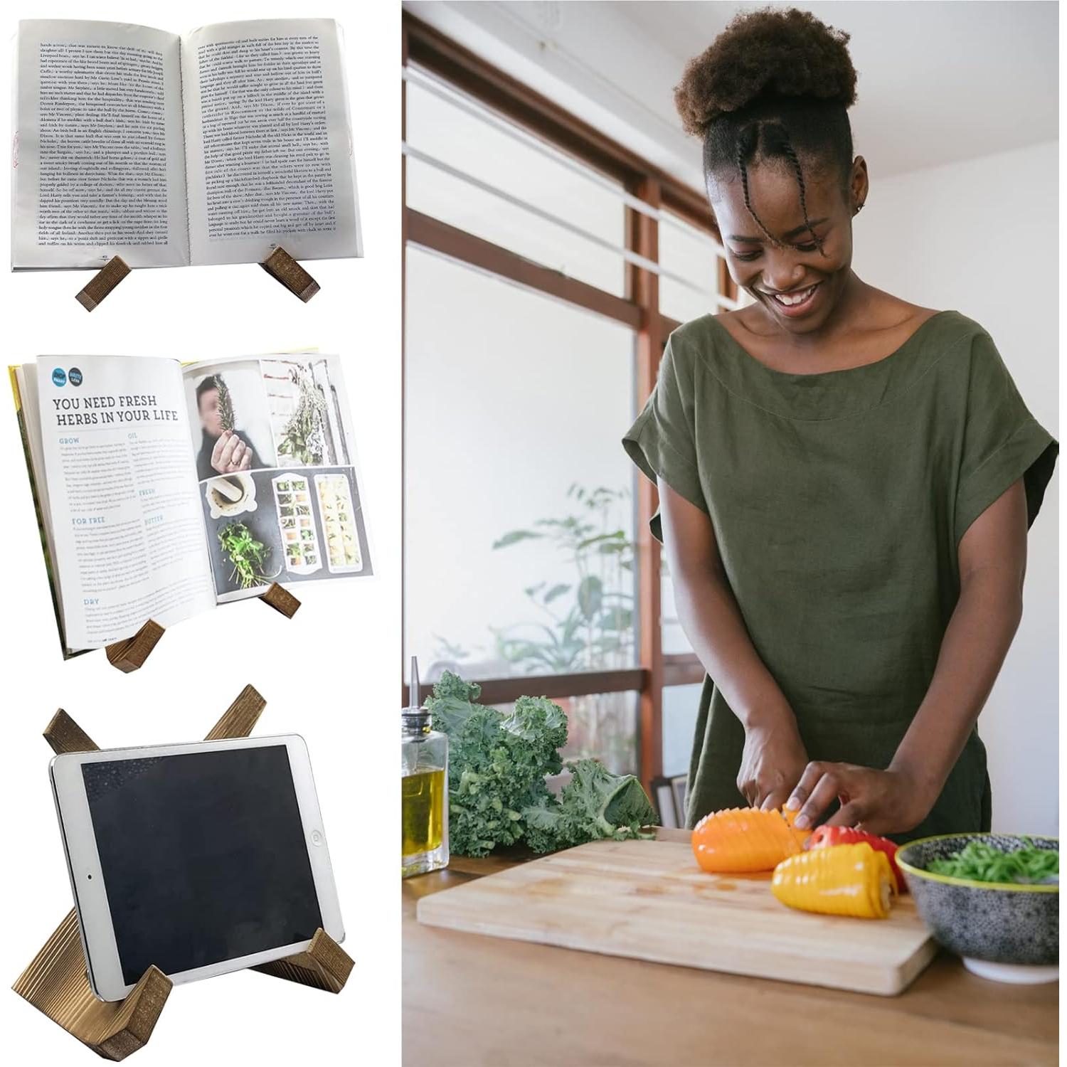 Soporte de Recetario de Madera Azheeuiy - Manos Libres, Marrón