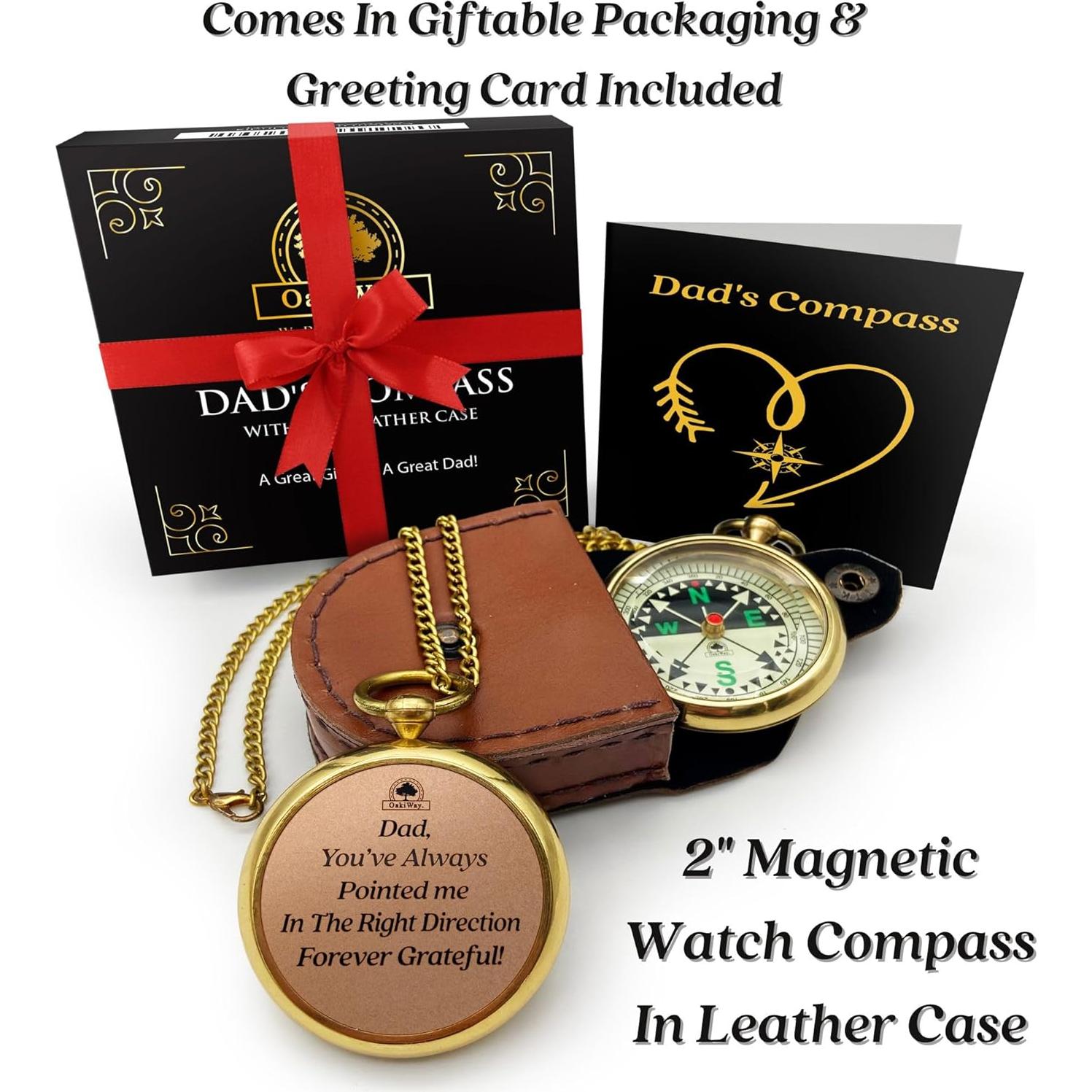 Brújula de Bolsillo OakiWay con Funda de Cuero - Regalo Papá