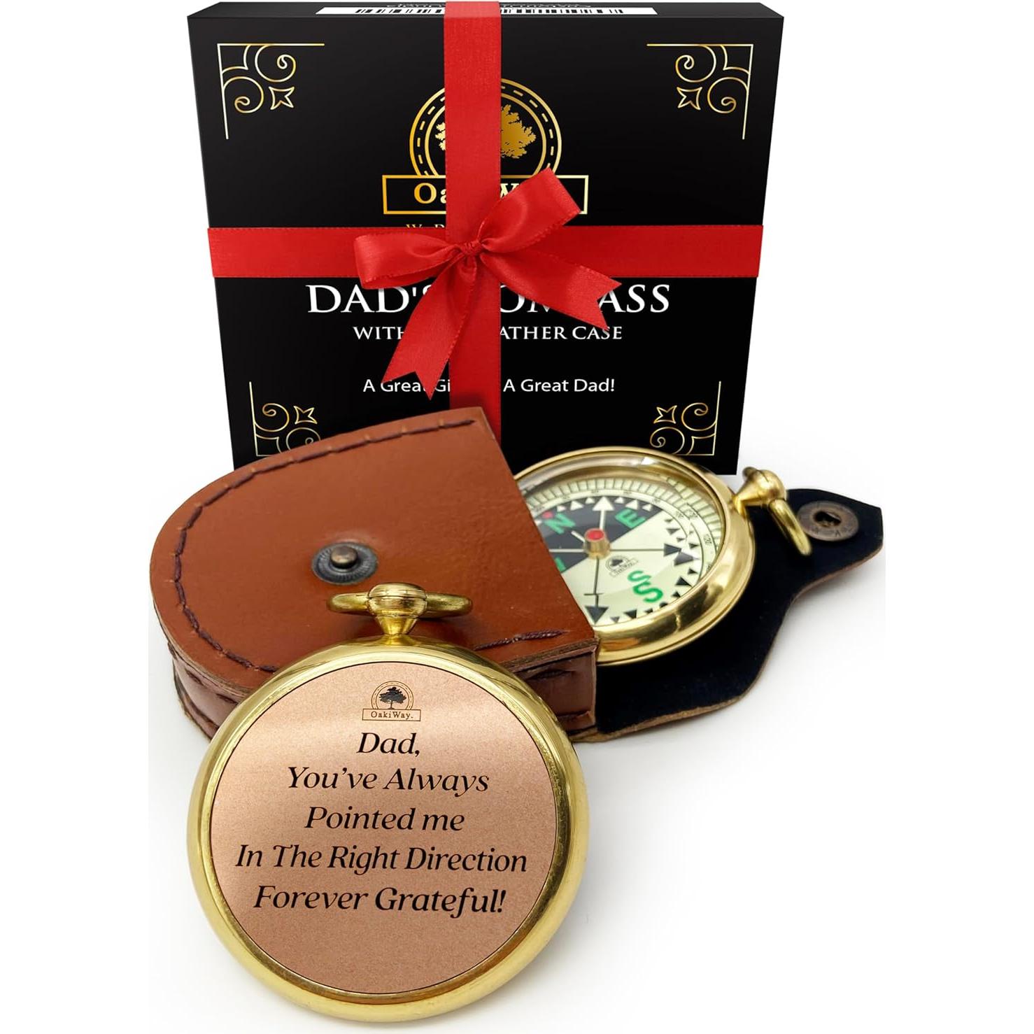 Brújula de Bolsillo OakiWay con Funda de Cuero - Regalo Papá