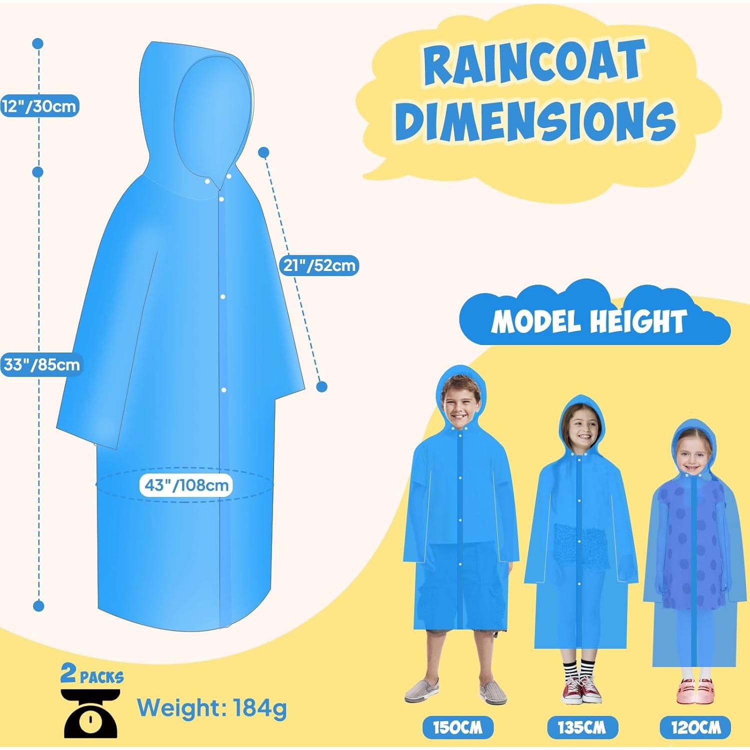 Poncho de Lluvia para Niños ANYOO Azul Impermeable 2 Paquete