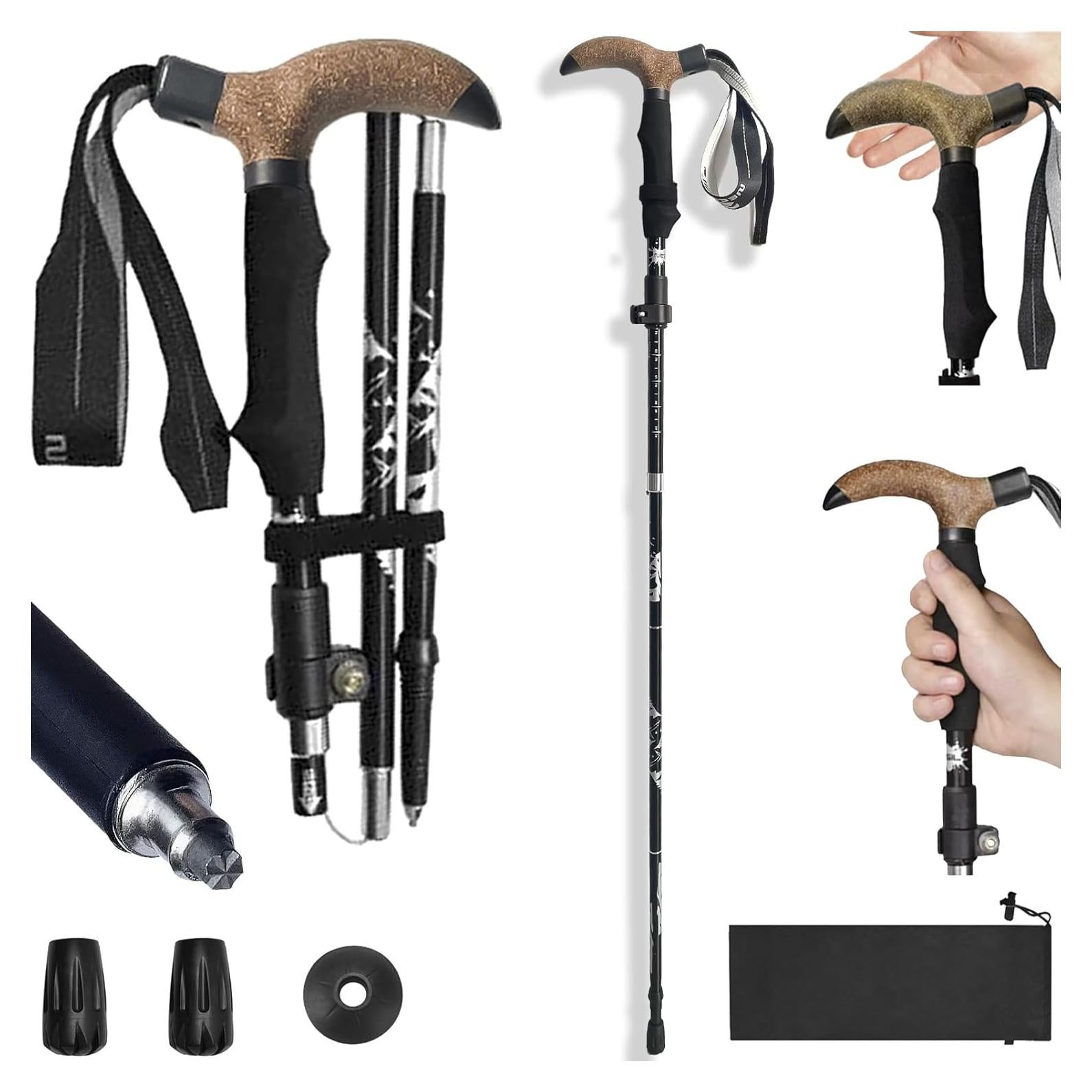 Bastón Plegable Ajustable Genérico 5 Secciones 310g Negro