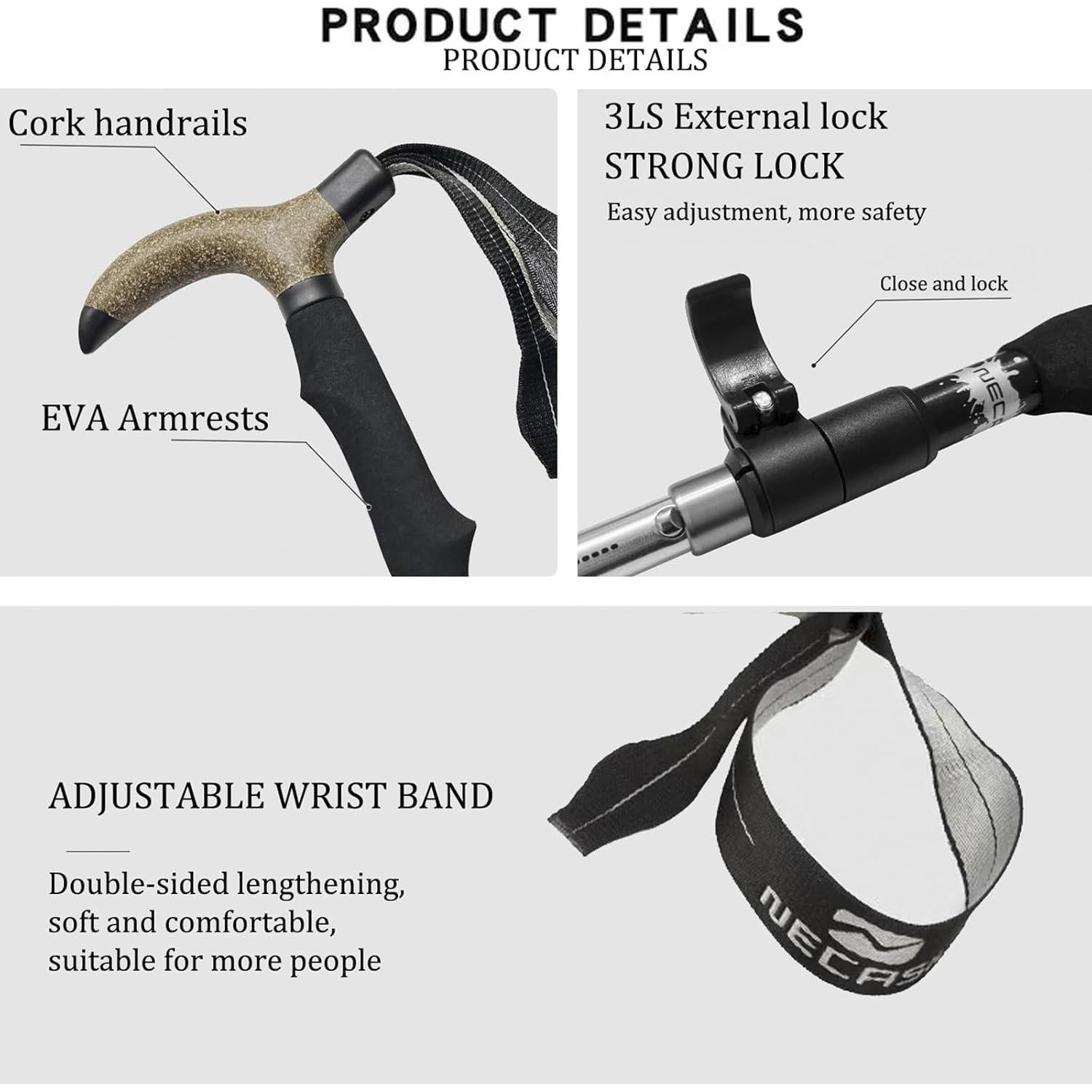 Bastón Plegable Ajustable Genérico 5 Secciones 310g Negro