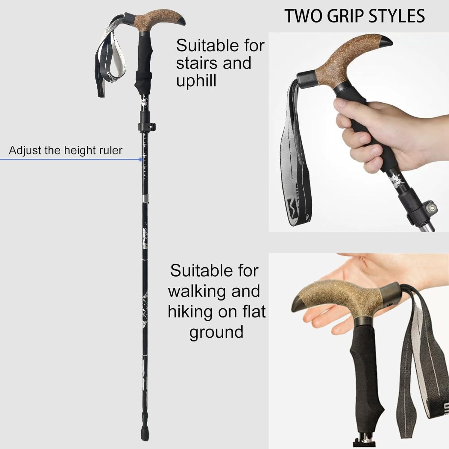 Bastón Plegable Ajustable Genérico 5 Secciones 310g Negro