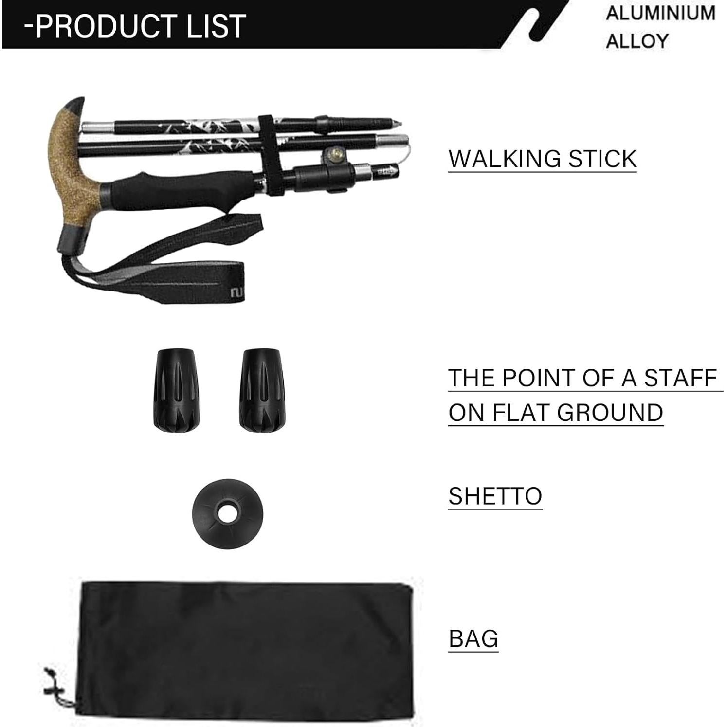 Bastón Plegable Ajustable Genérico 5 Secciones 310g Negro